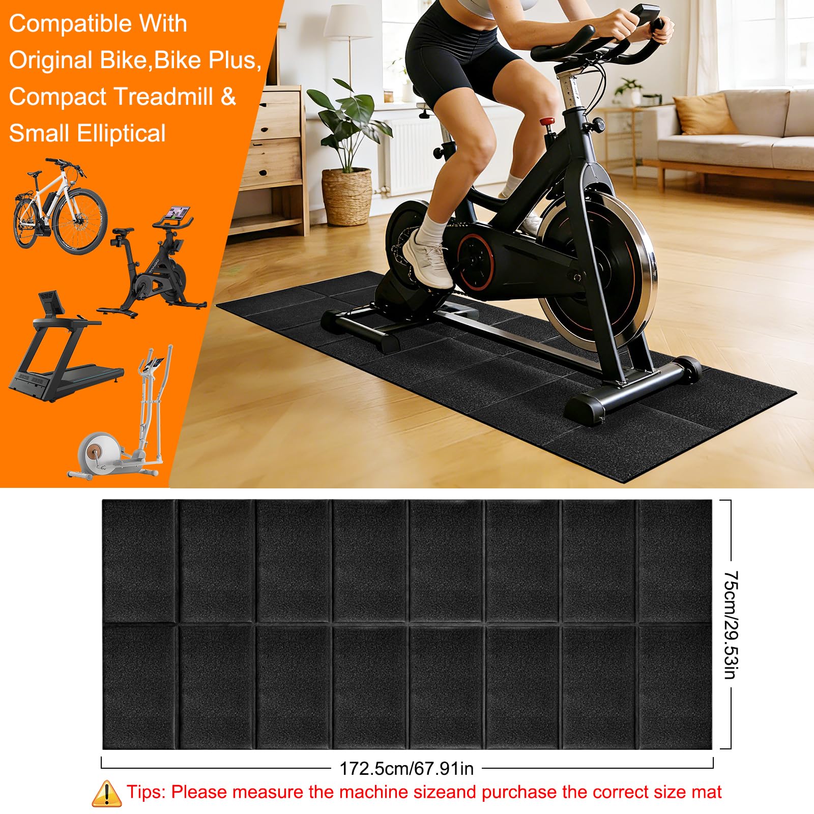 Esterilla Bicicleta Estática Antideslizante 173x75x6 mm Aislante Acústico Antivibraciones