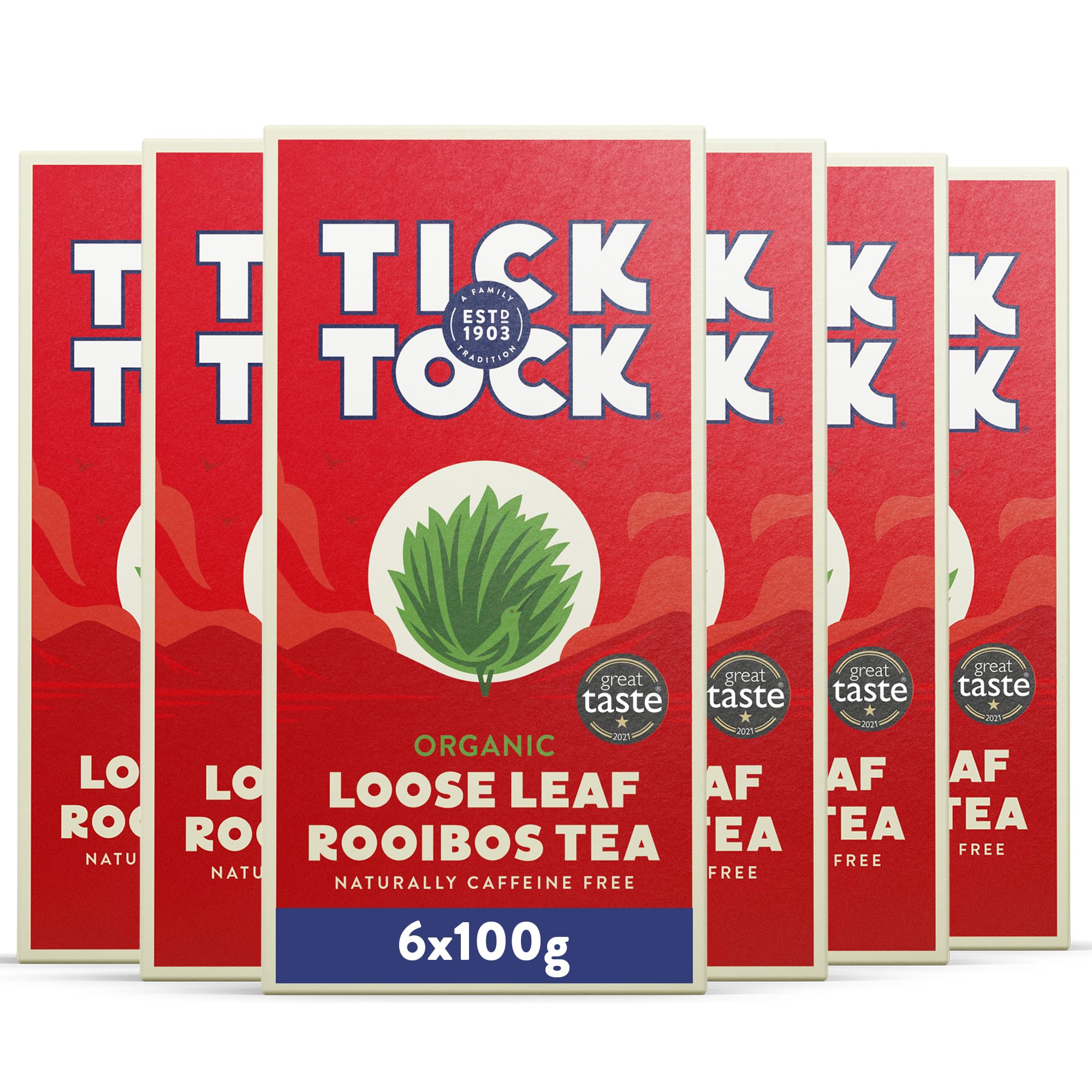 Organic Rooibos Loose Leaf Tea - Caffeine-Free Herbal Redbush, Pack of 6 x 100g, Naturally Sweet and Biodegradable for Wellbeing and Relaxation