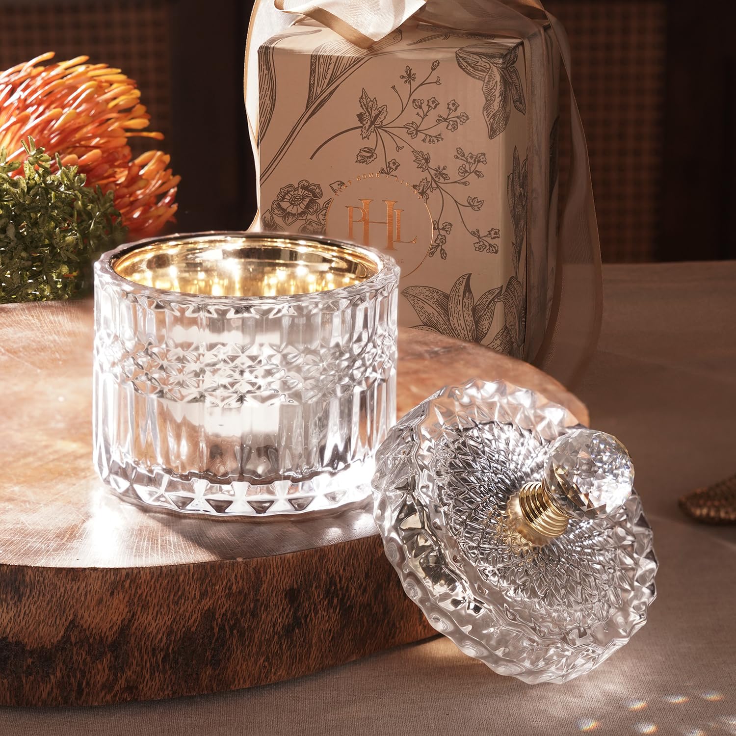 PURE HOME + LIVING Silver Diamond Textured Glass Jar - Small For Decorative Candy Bowl, Cookie Jar, Jewelry Dish,Covered Candy Jar, Small Glass Jars for Buffet, Kitchen, Home, Office Desk (Pack of 1)-picture-16