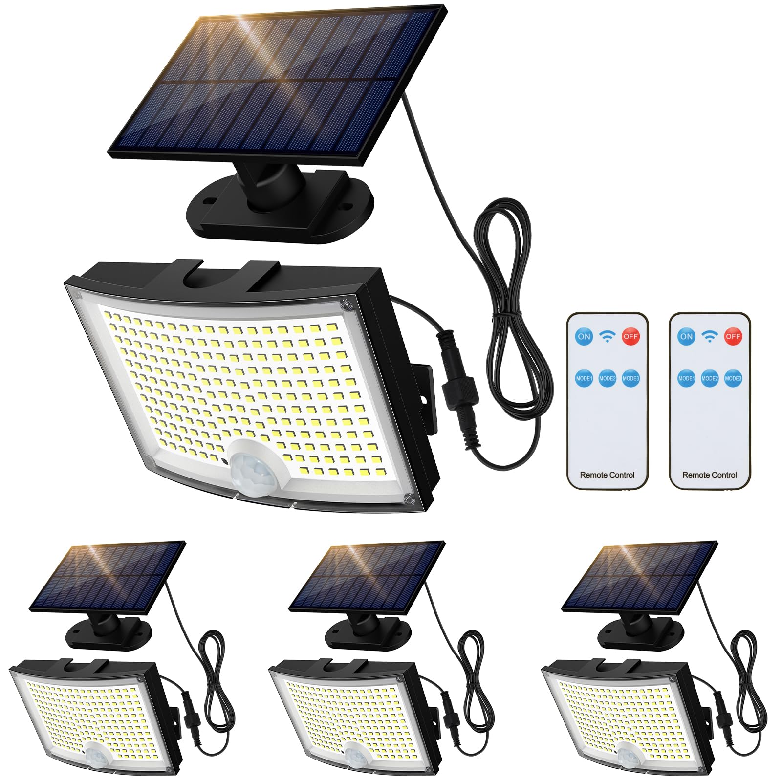 Adiding Solar Outdoor Lights, 3500LM LED Flood Lights with 16.4 Ft Cable, Remote Control Solar Motion Sensor Lights with 3 Modes, Solar Powered Security Lights for Outside Patio, Yard, Garage, 4 Pack