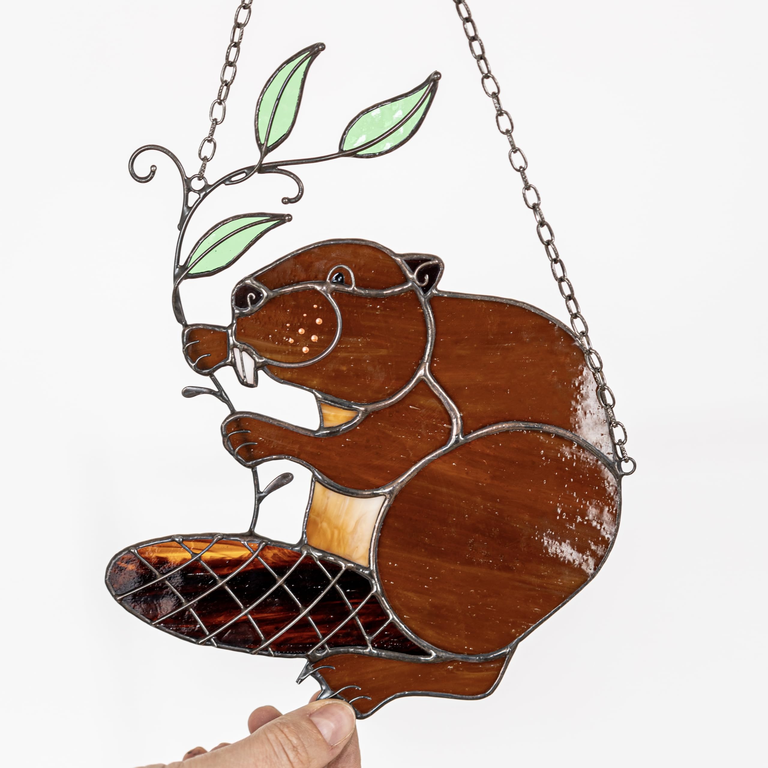 Beaver Home Decor Wall Window Hanging Panel. Nature Lover Gift Idea. Real Stained Glass Sun Catcher. Animal Inspired Decor. Indoor Outdoor Decor. Glass Art. Nature Inspired House Decor.