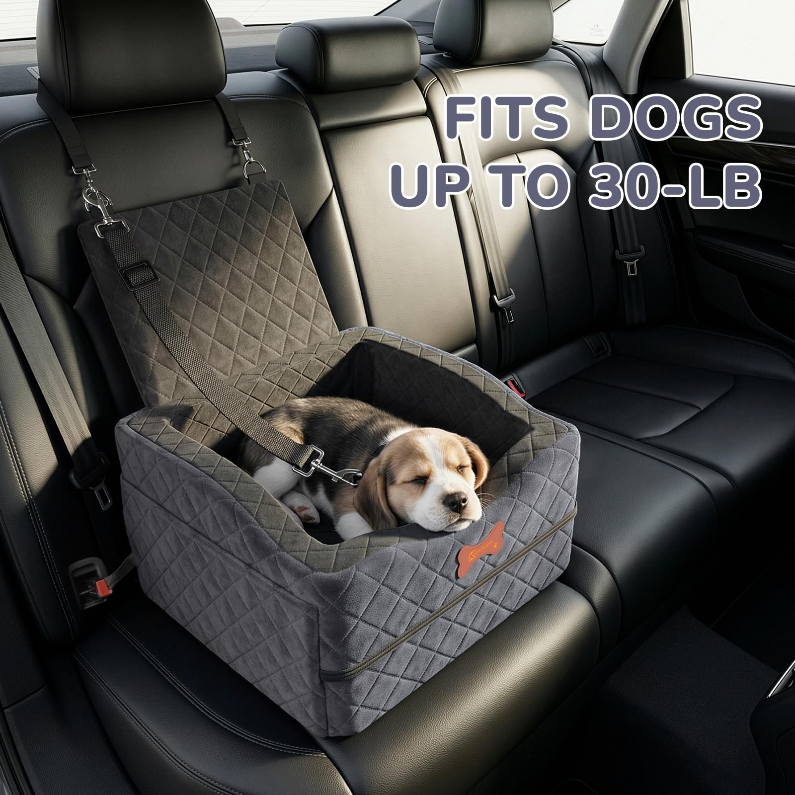 Dog Car Seat for Small Medium Dogs, 6" Elevated Booster Seat with ISOFIX Safety Fixation, Washable Cover & High Density Memory Foam, Portable for Car Front/Rear/Trunk Home Outdoor Use (Charcoal Gray) - image 2