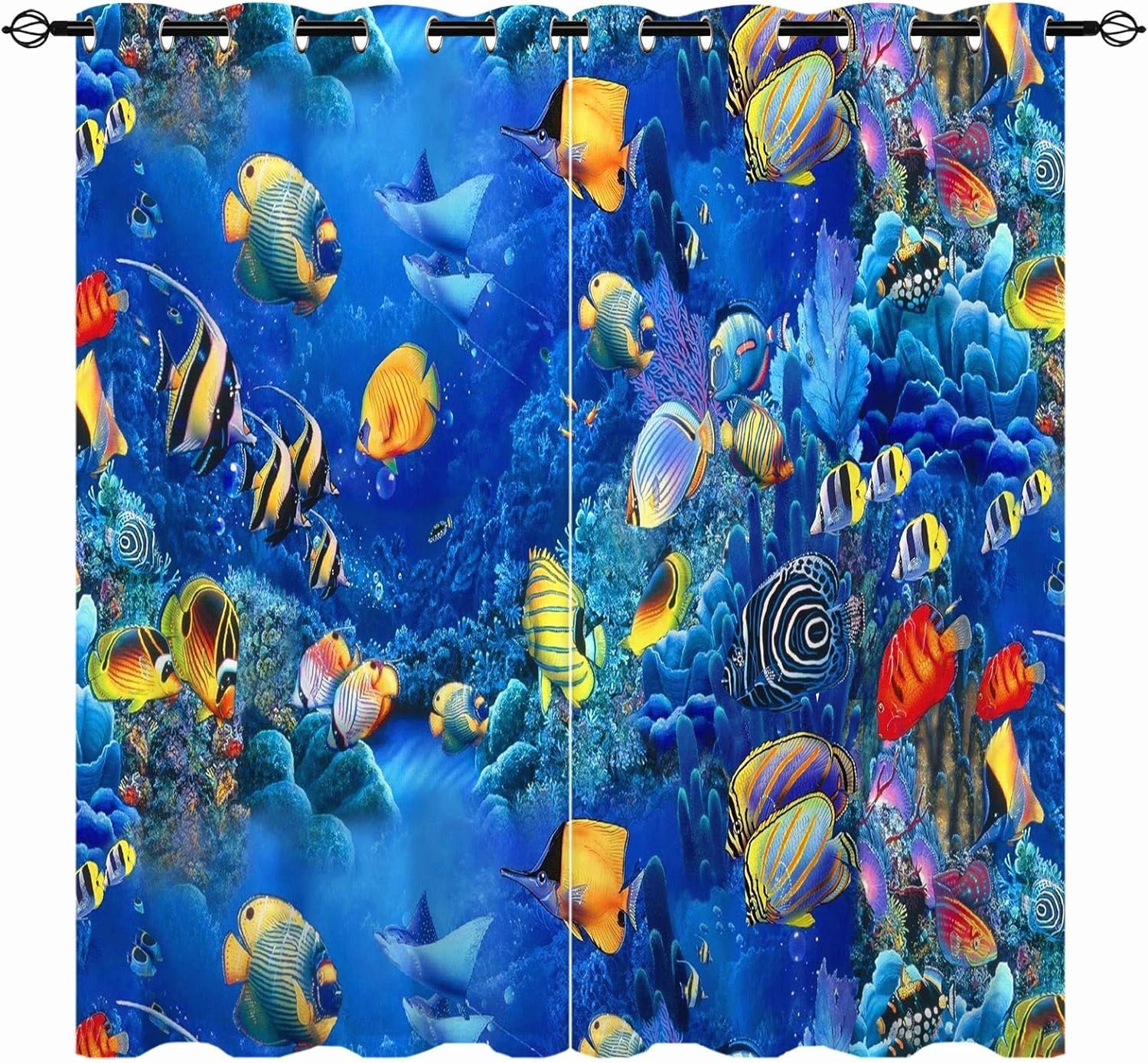 Ocean Curtains W27.5 x L39 Inch Grommet Tropical Fish Coral Animal Underwater Sea World Art 3D Pattern Waterproof Fabric Window Drapes for Bedroom Kitchen Bathroom Window Small Closet 2 Panels