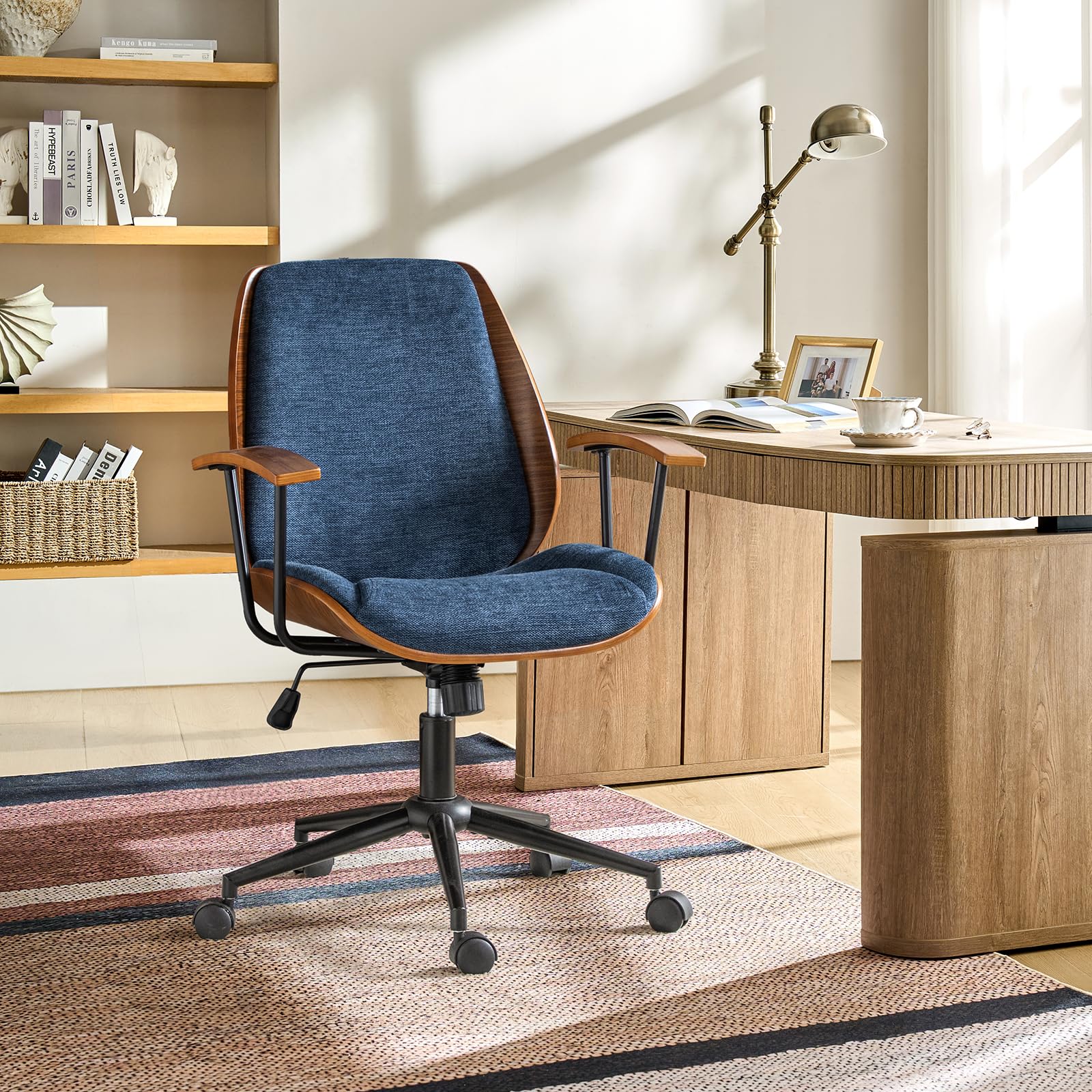 The support you need Modern Office Chair with Bentwood Polyester Upholstery Ergonomic Swivel Desk Chair with Adjustable Height for Home Office or