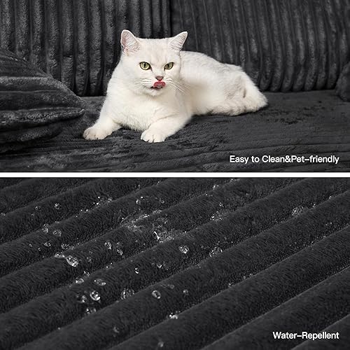 Miniatura 6 de Belffin Sofá en forma de U con tumbonas reversibles, sofás seccionales para sala de estar, sofá modular con otomanas de pana (gris oscuro, en forma