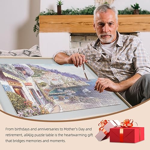 Miniatura 8 de ALL4JIG Tabla de rompecabezas inclinable y giratoria 2 en 1 para regalos de adultos, mesa de rompecabezas de madera con 4 cajones, mesa de