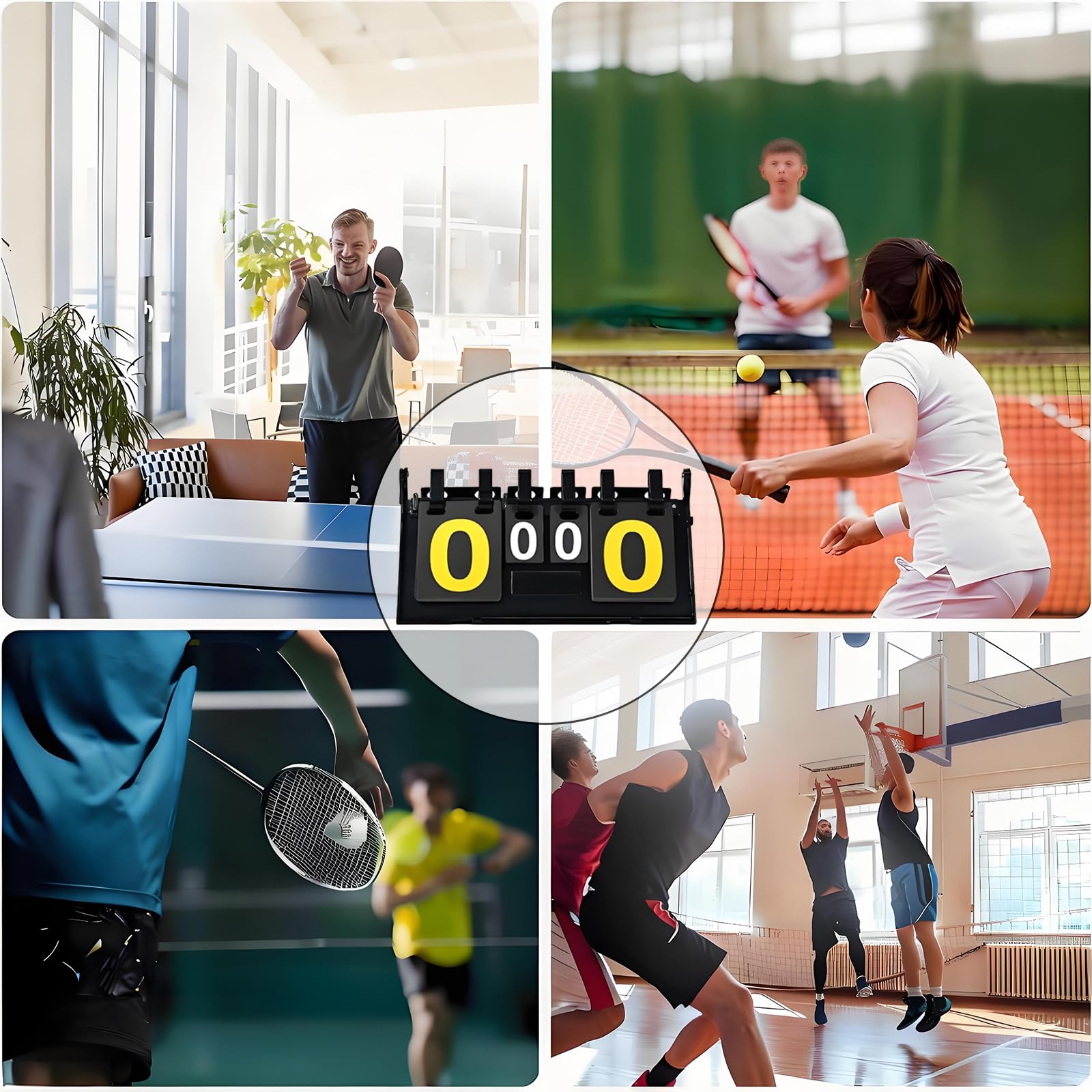 Marcador Deportivo Flip 4 Dígitos Portátil para Bádminton, Voleibol, Tenis de Mesa y Fútbol