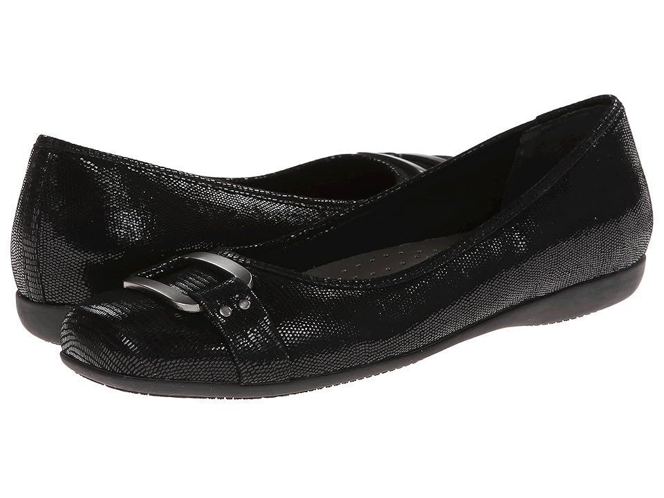 Trotters Sizzle (Black Patent Suede Lizard Leather) Women's Dress Flat Shoes INTERNATIONAL SHIPPING