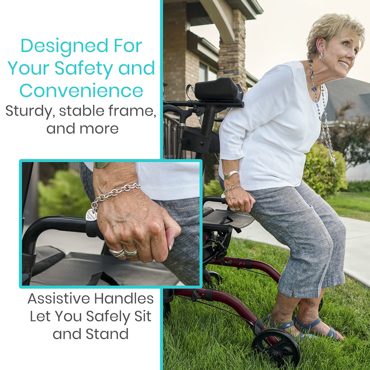 Vive Mobility Upright Rollator Walker for Seniors with Seat and