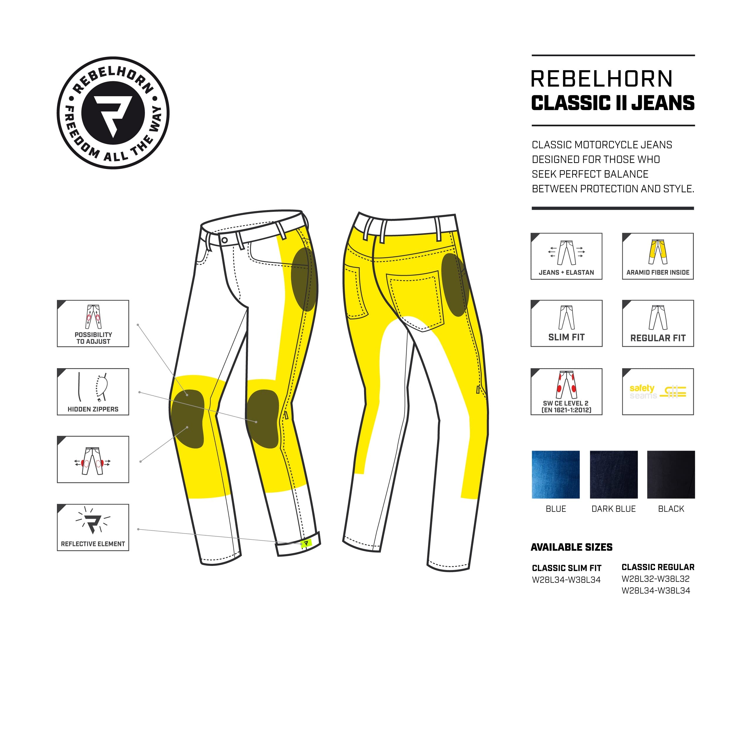 REBELHORN Jeansy motocyklowe Mężczyźni Classic Ii Slim Fit