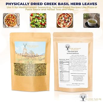 WILD GREEK BASIL HERB DRIED PREMIUM QUALITY- from Mount Olympus Handpicked and Air-Dried in DoyPack with ZipLock for Awesome Freshness and Aroma - Mediterranean Seasoning (1.41 Ounce (Pack of 1), Basil)