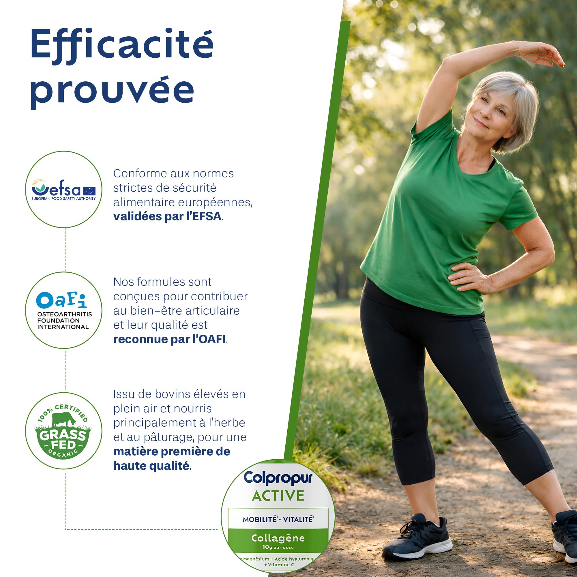 Collagène Poudre + Acide Hyaluronique - Récupération Active - Articulations | Colpropur Active, saveur neutre, 30 doses 10 g, collagène type I et II, magnésium, vitamine C, acide hyaluronique, sans sucre