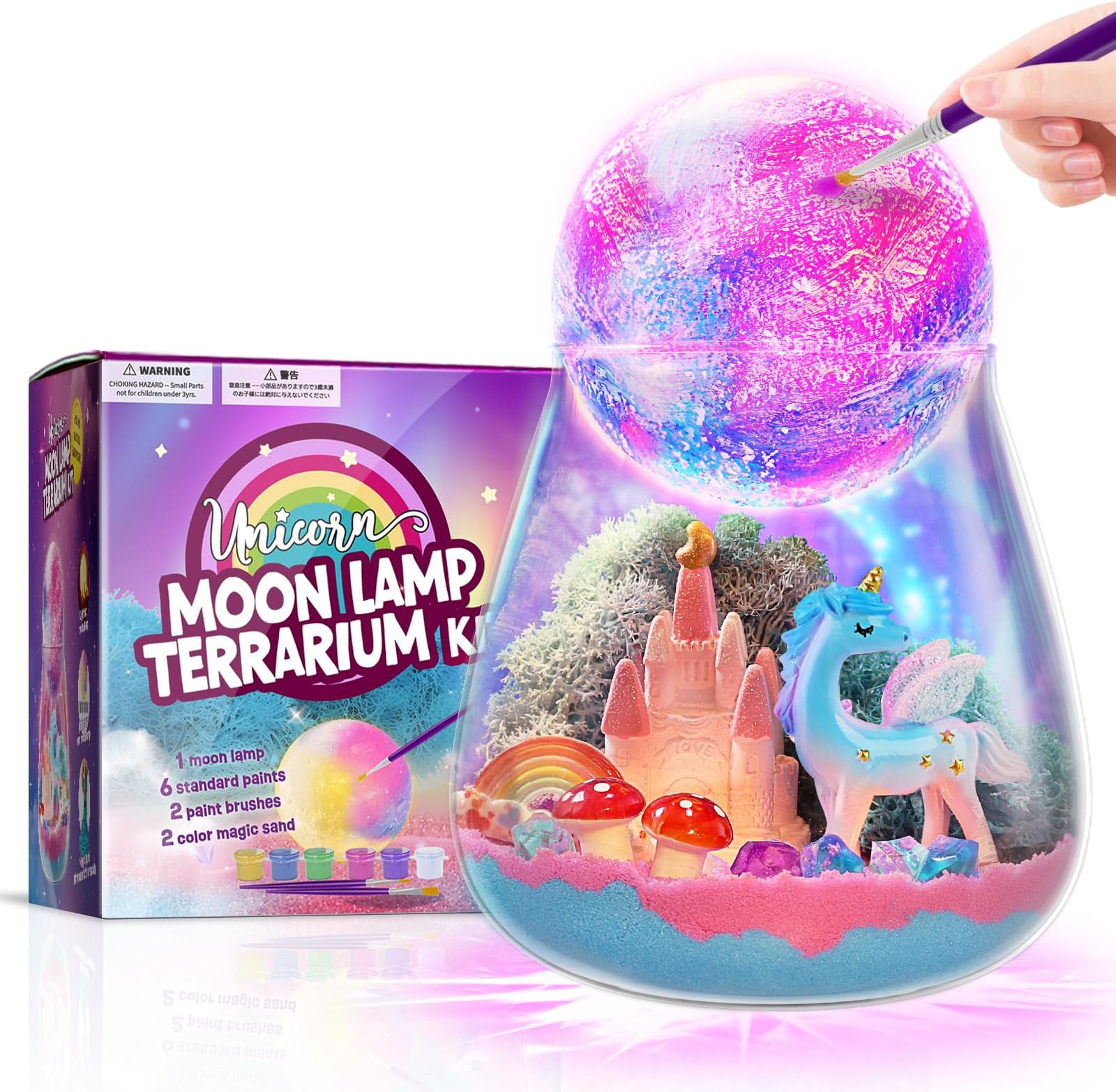 ONE TO FOUR Unicorn Terrarium Gifts for Kids - Light Up Terrarium Crafts Kit with DIY Moon Lamp - Unicorn Toys for Girls - Arts and Crafts Birthday Gift for Girls Ages 4 5 6 7 8-12 Year Old