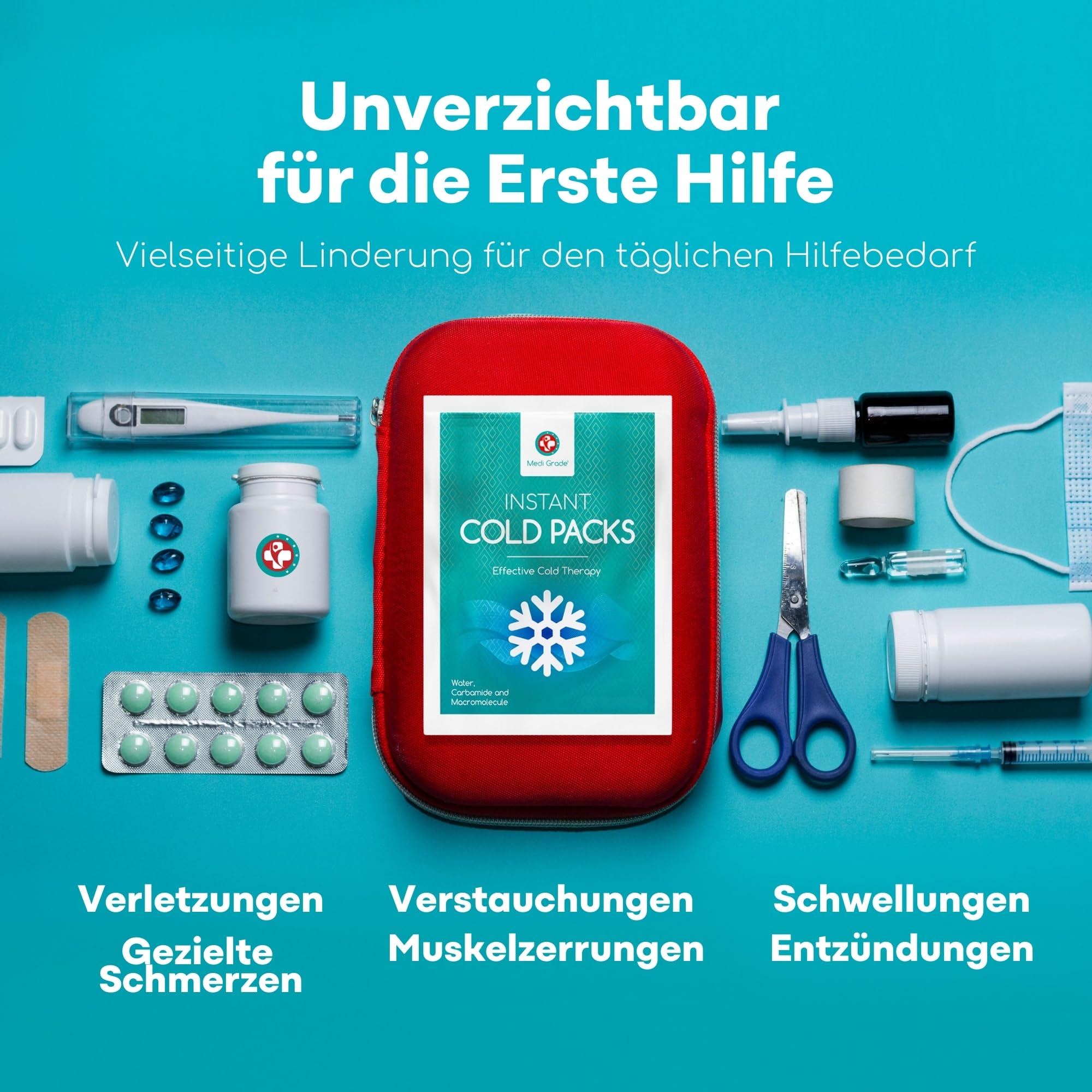 Medi Grade Kühlpacks zum Knicken, 8 St., 100 g (11,43 x 15,24 cm) - Sofort Kältekompresse, Kein Gefrierschrank Erforderlich – Einmal Kühlpacks für Verletzungen, Knöchel, Knie mit Stabilisierungsband