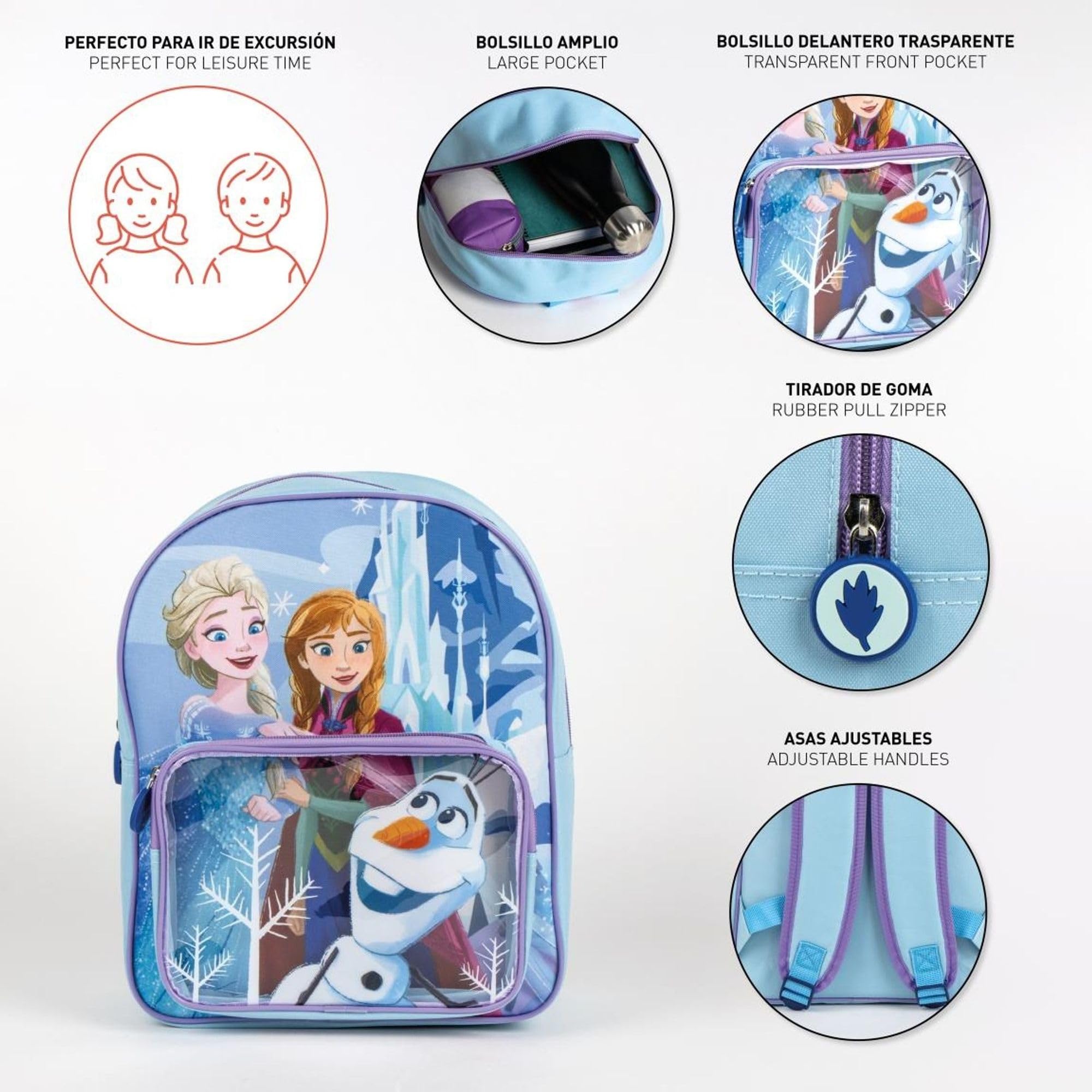 Mochila Frozen Elsa Anna y Olaf Original Disney con Diseño de Invierno y Personajes | Mochila Frozen Infantil Grande Preescolar Primaria Niñas Ligera y Resistente