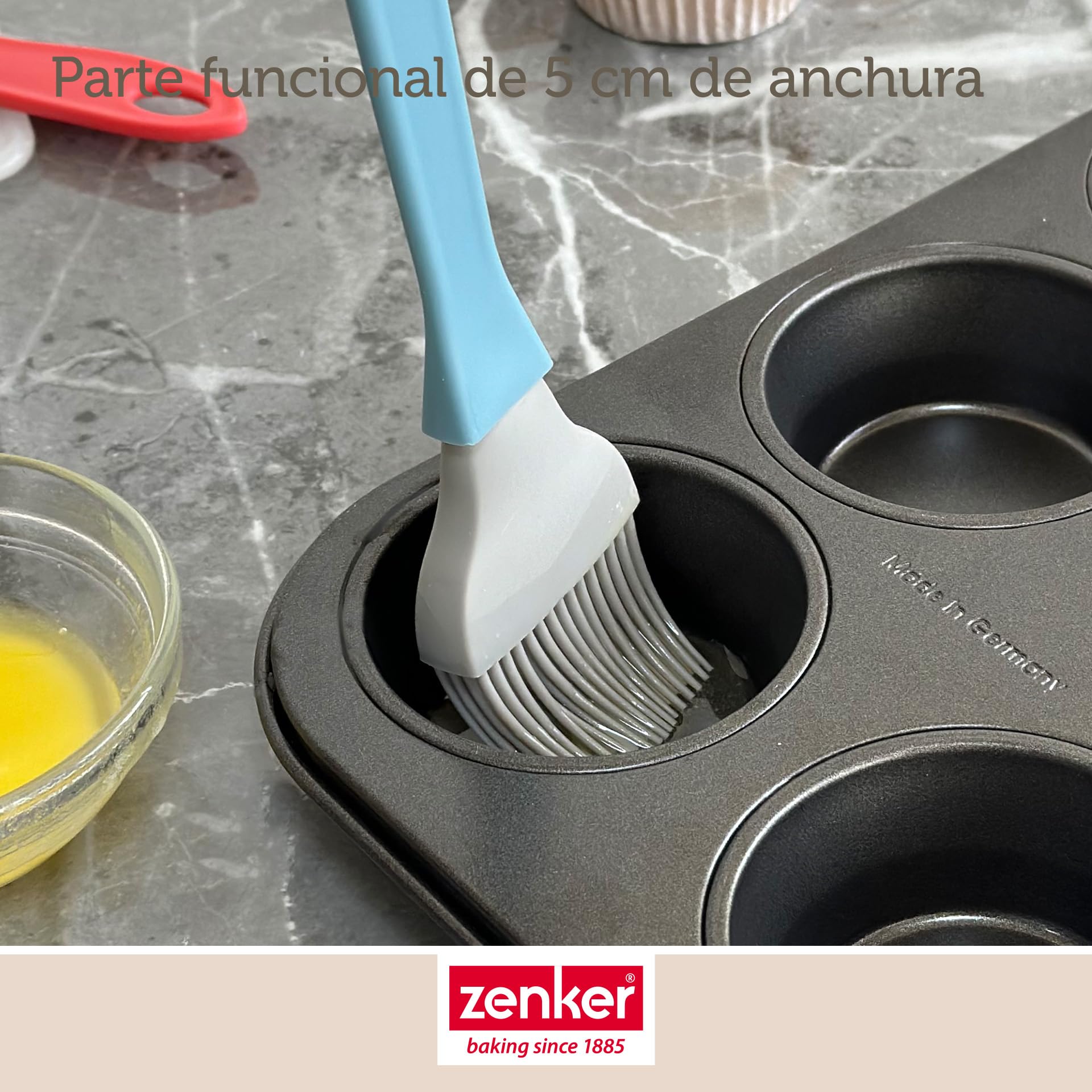 Zenker Set de Repostería, incluye Molde de Hornear Rectangular Desmontable con Tapa 43x29x10 cm, Espátula de Silicona y Pincel de Silicona Brocha 5 cm, Juego de Repostería para Tartas y Bizcochos
