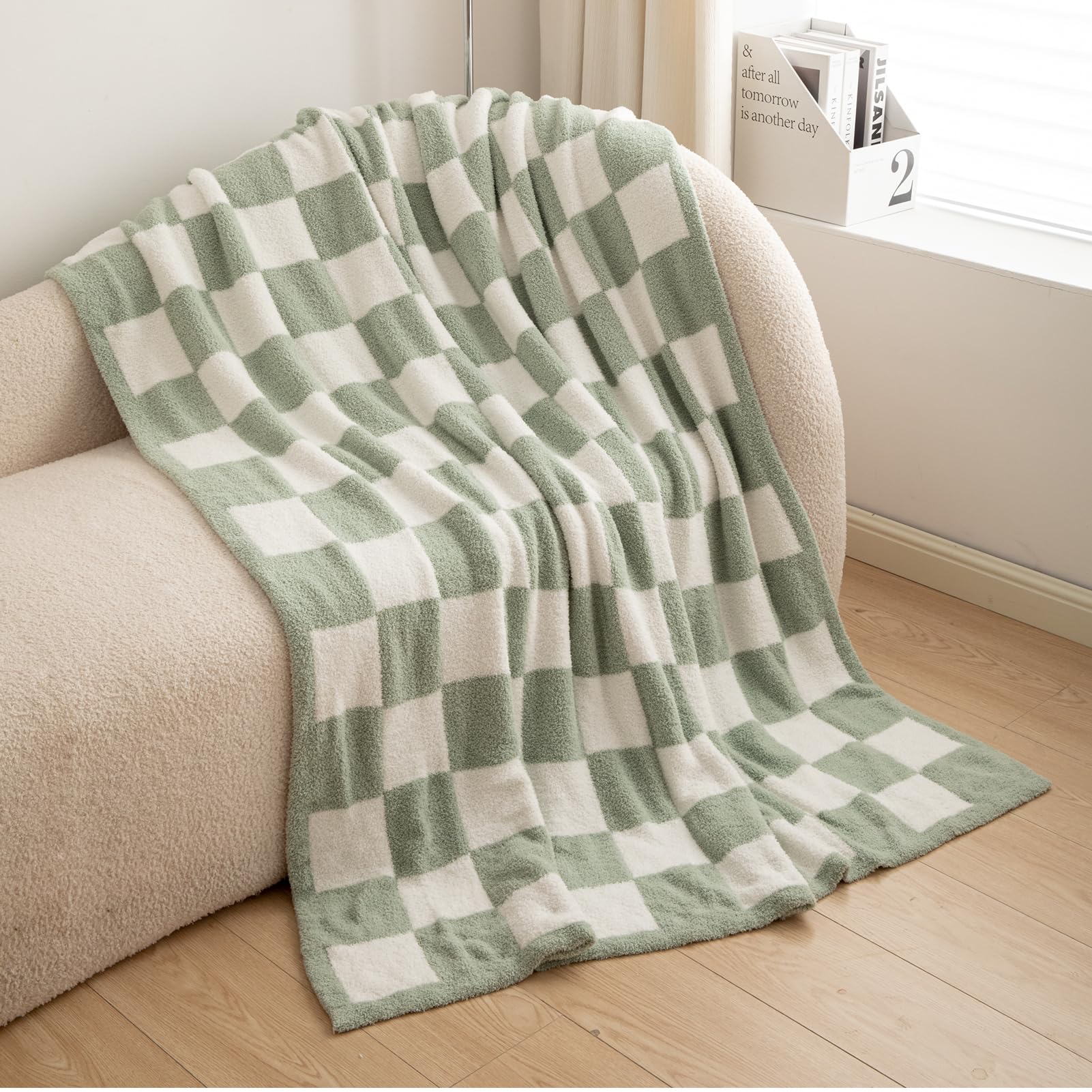 Cyusri Manta A Cuadros Verde Salvia, Suave, Acogedora, Transpirable, Para Todas Las Estaciones, Decoración Del Hogar Para Sofá Y Cama, 60 X 80 Pulgadas