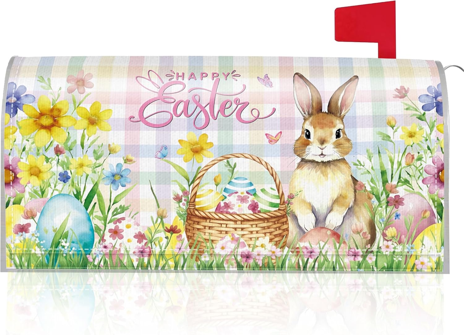 Easter Mailbox Covers Magnetic Standard Size, Watercolor Bunny and Egg Basket Mailbox Wraps, Spring Outdoor Garden Yard Decor