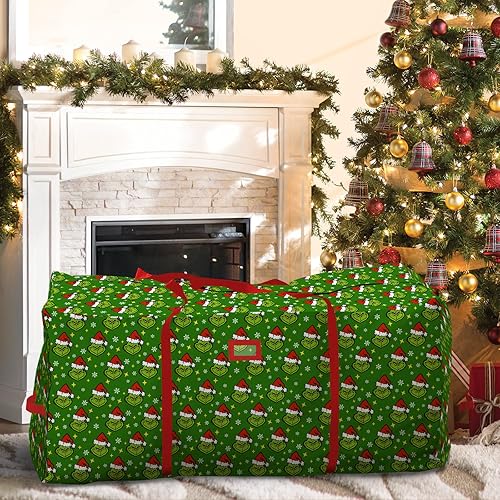 Miniatura 7 de Bolsa de almacenamiento para árbol de Navidad, contenedor de almacenamiento Oxford extra grande para árbol desmontado de hasta 7.5 pies, caja verde