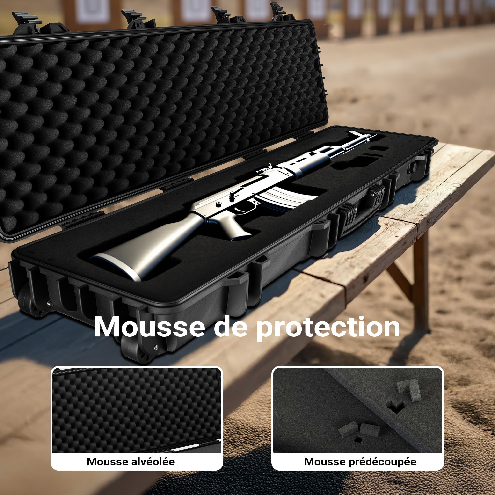 WilTec Mallette pour Armes sur Roues – capacité de Charge 100 kg – pour fusils, Armes à feu – avec Insert en Mousse – Valise Fusil de Chasse, Carabine, Chasseur