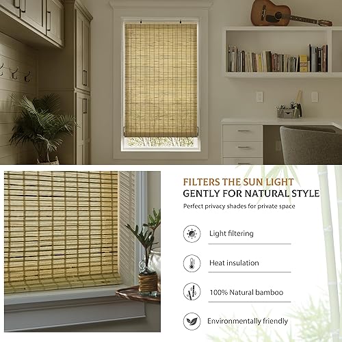 Miniatura 4 de Persianas de bambú sin cordones, persianas enrollables de bambú para ventanas, filtrantes de luz, para patio, interiorexterior, porche, tamaño de