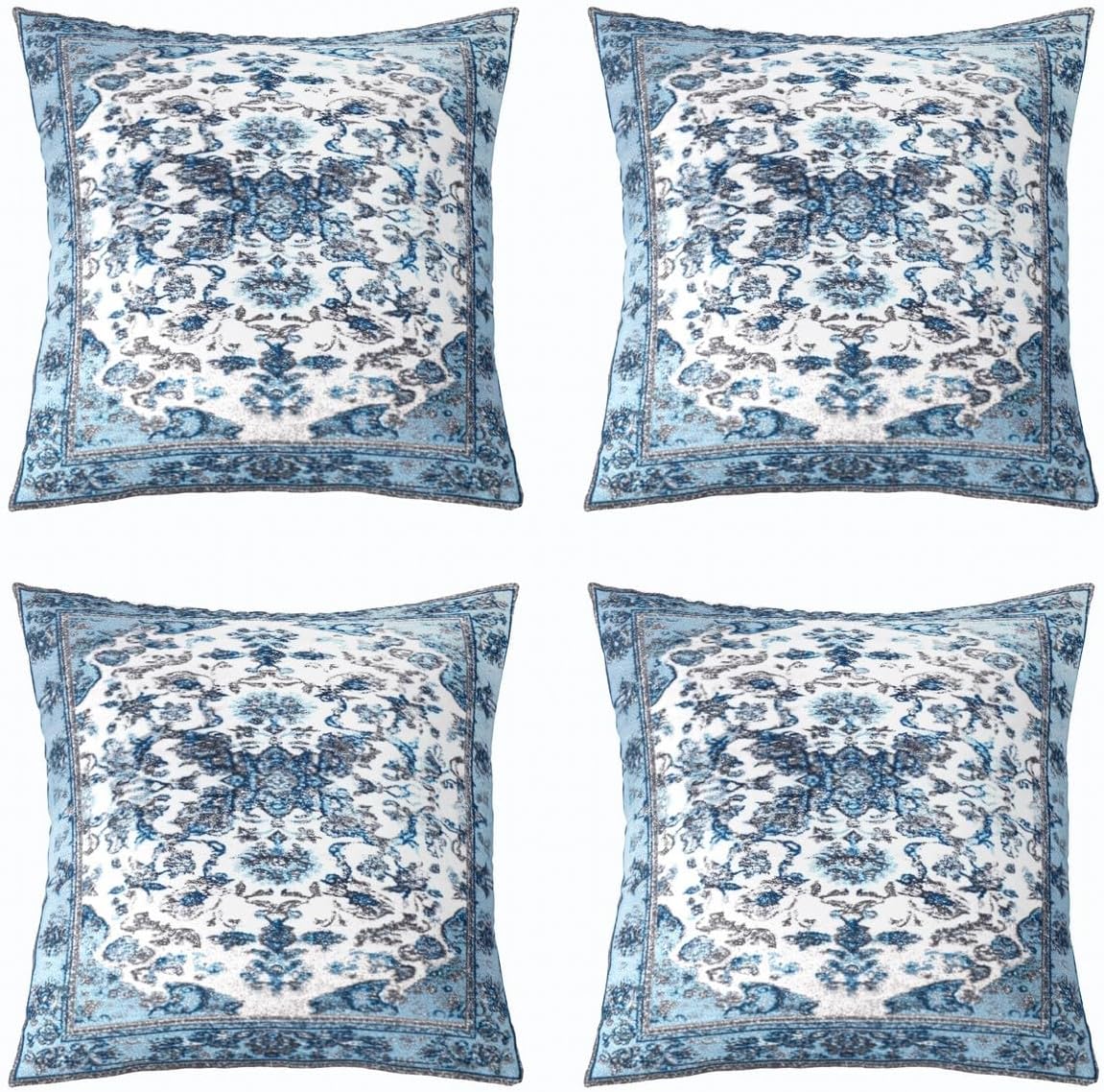 Pack of 4 Ethnic Floral Throw Pillow Covers 18x18, Boho Retro Pillow Covers, Vintage Floral Exotic Cushion Covers For Adults, Yellow Blue Red Bohemian Exotic Reversible Decorative Square Pillow Cases