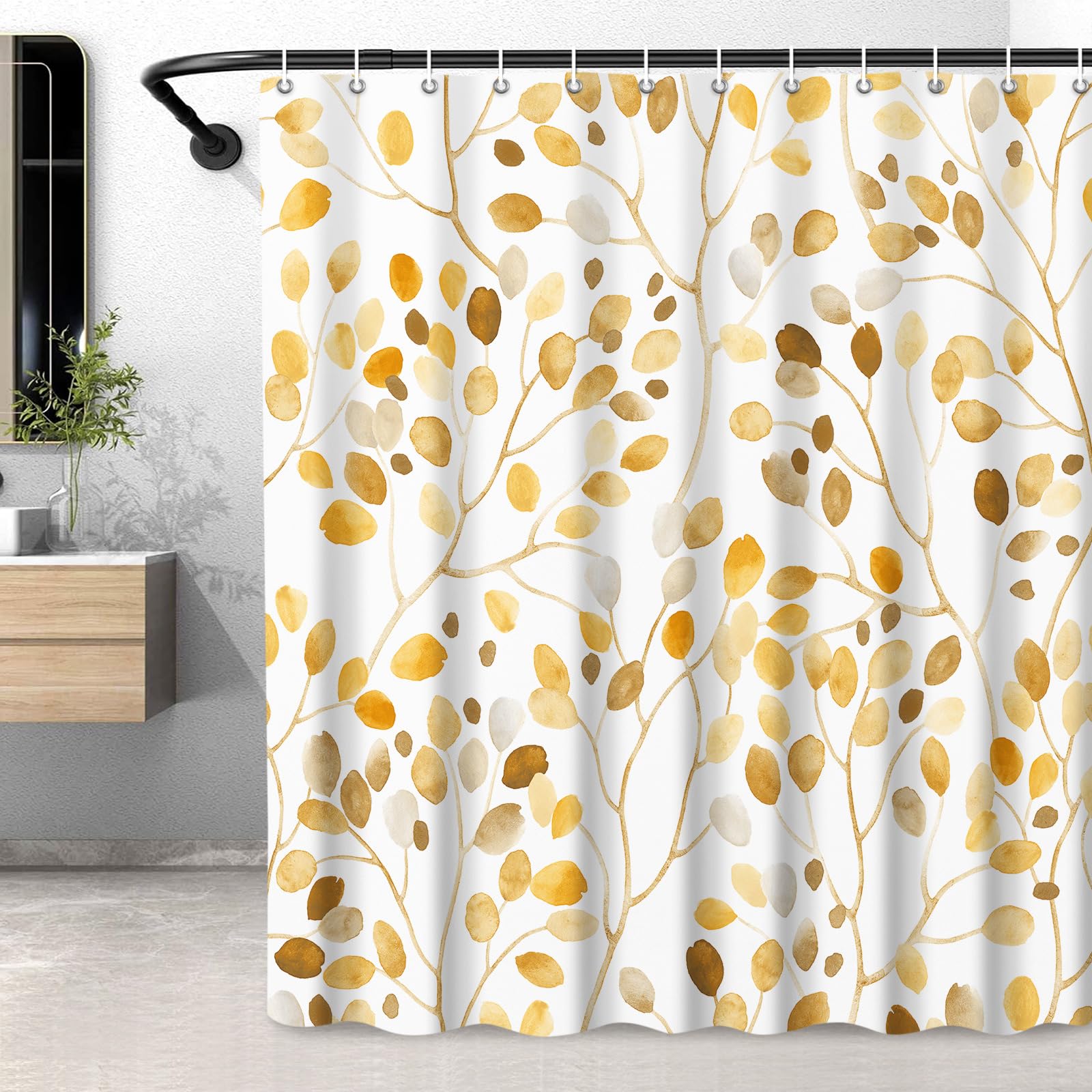 LXBNI Watercolor Flower Shower Curtains, Colorful Plants Bathroom Curtains, Bathroom Decor Waterproof Polyester Machine Washable Shower Curtain with Hooks 72 x 72 Inches, Orange — image 1