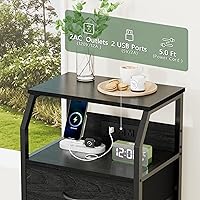 Vista 8 de Furnulem Night Stand with Charging Station, 4 Drawer Dresser with Storage Shelf, 33.3 Inch Tall Side Table, Fabric End Table for Closet, Entryway