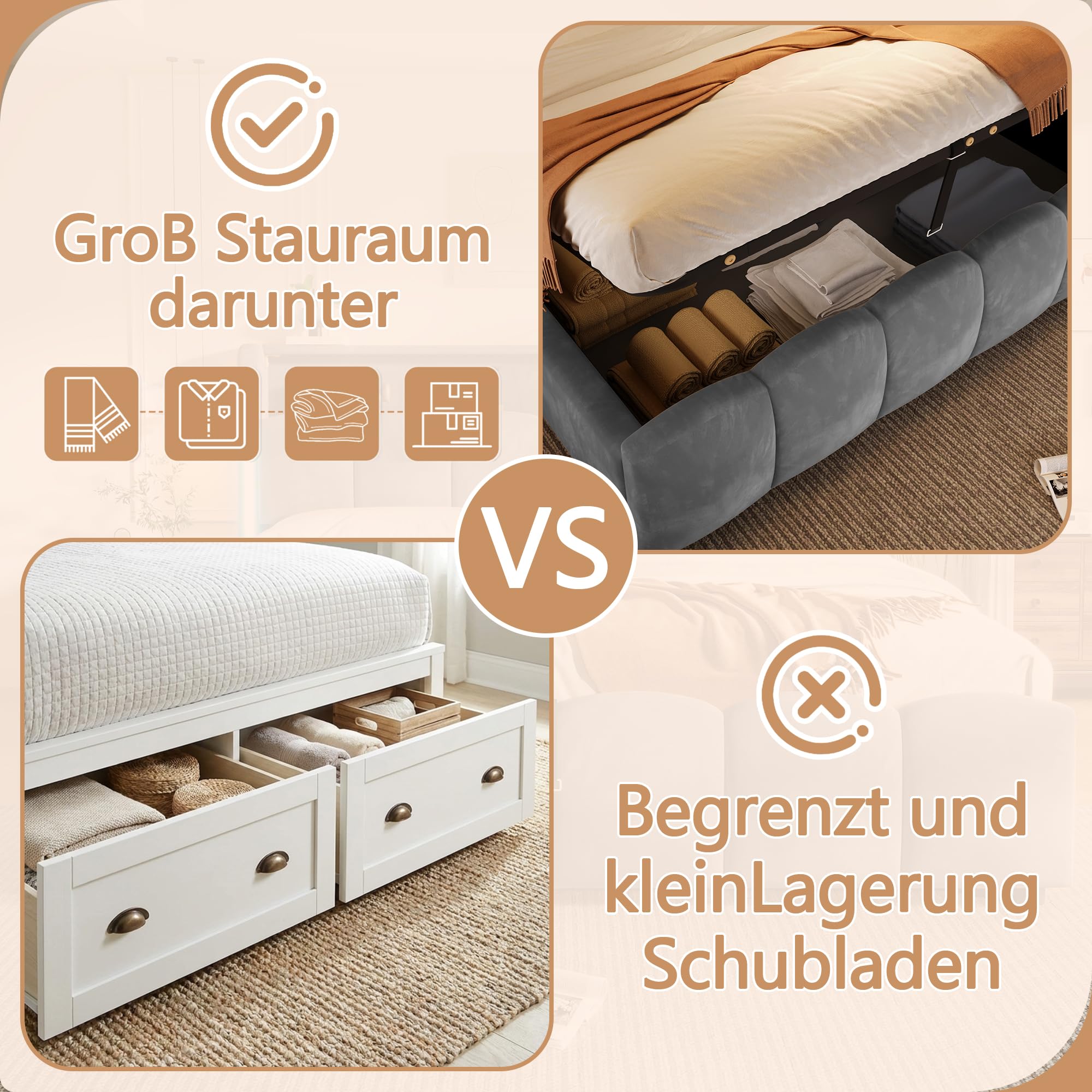 Doppelbett 180x200 mit Hydraulisch Stauraum, LED-Beleuchtung, Samt | Polsterbett, Samt Bettgestell mit USB- und Typ-C-Anschlüssen, Kopfteil mit Staufach, Bettrahmen mit Lattenrost(Ohne Matratze)