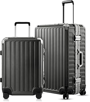 review LUGGEX Aluminum Frame Luggage Sets, 100% PC Hard Shell Checked Suitcase with 4 Corners, Zipperless Luggage with Spinner Wheels (Aluminum Luggage Set)