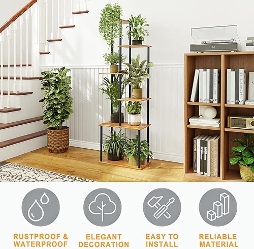 Miniatura 5 de Soporte para plantas de interior, estante alto de 6 niveles para macetas de madera de metal múltiple para sala de estar, oficina, balcón, patio,