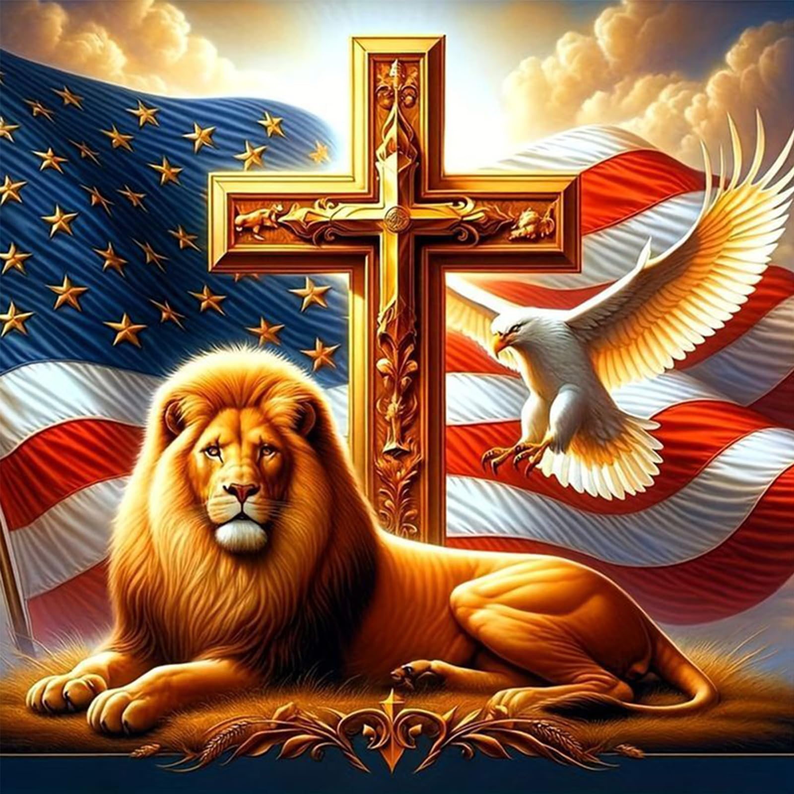 Poetrydraw G007 Diy Independence Day Cross Paint By Numbers Kit 15.75X15.75 Inch Canvas Oil Painting For Beginners & Adults Gift Home Wall Decor (G007)