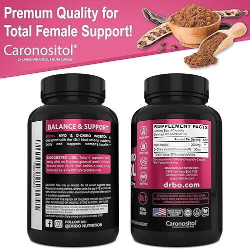 Miniatura 9 de Cápsulas de suplemento de mio-inositol y D-Chiro inositol - Proporción 401 Suplemento de inositol para mujeres de 2050 mg con píldoras de vitamina