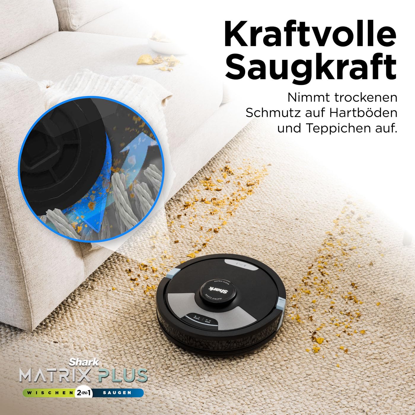 Shark Matrix Plus 2-in-1 selbstentleerter Wisch- & Saugroboter mit LiDAR Home Mapping & Kantenreinigung, für Teppiche, Hartböden & Tierhaare, Anti-Allergen, selbstaufladend, WiFi/App, Schwarz