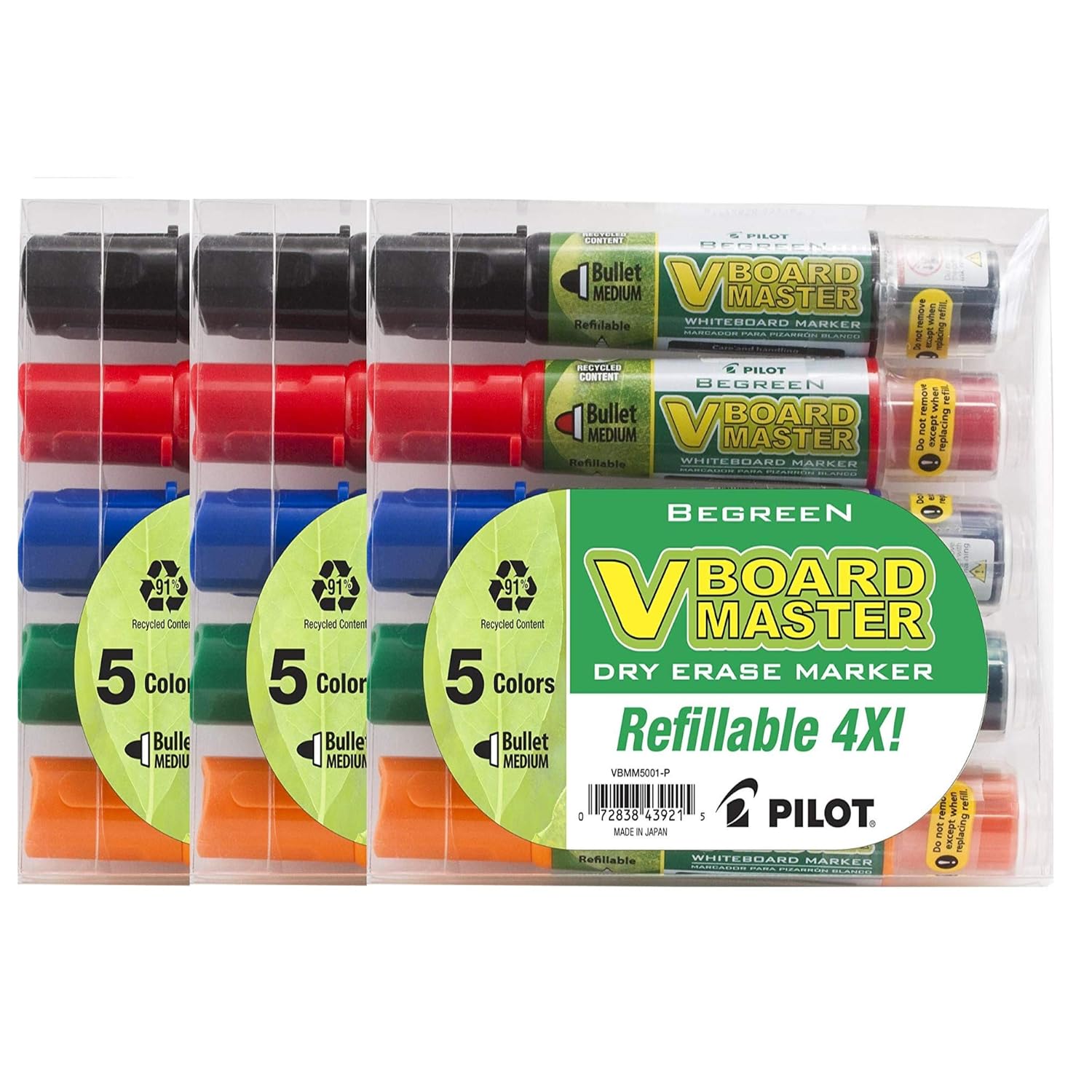 Pilot V Board Master Refillable Dry Erase Markers, Bullet Tip, Assorted