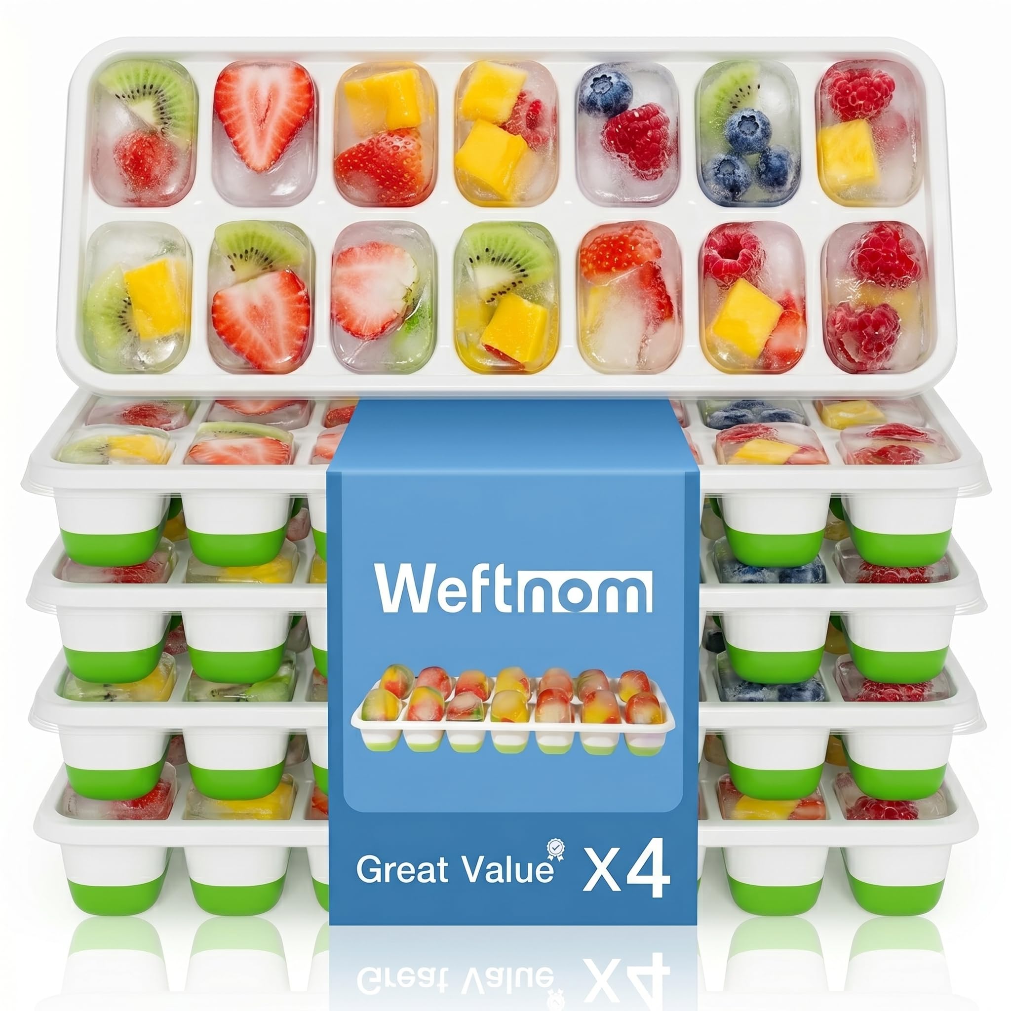 Pro Silikon-Eiswürfelformen mit Deckel, sofortige Drehentriegelung, 14 Würfel, BPA-frei, flexible Schalen für Cocktails, Kaffee, Babynahrung, spülmaschinenfest, platzsparend, stapelbar, 5 Stück