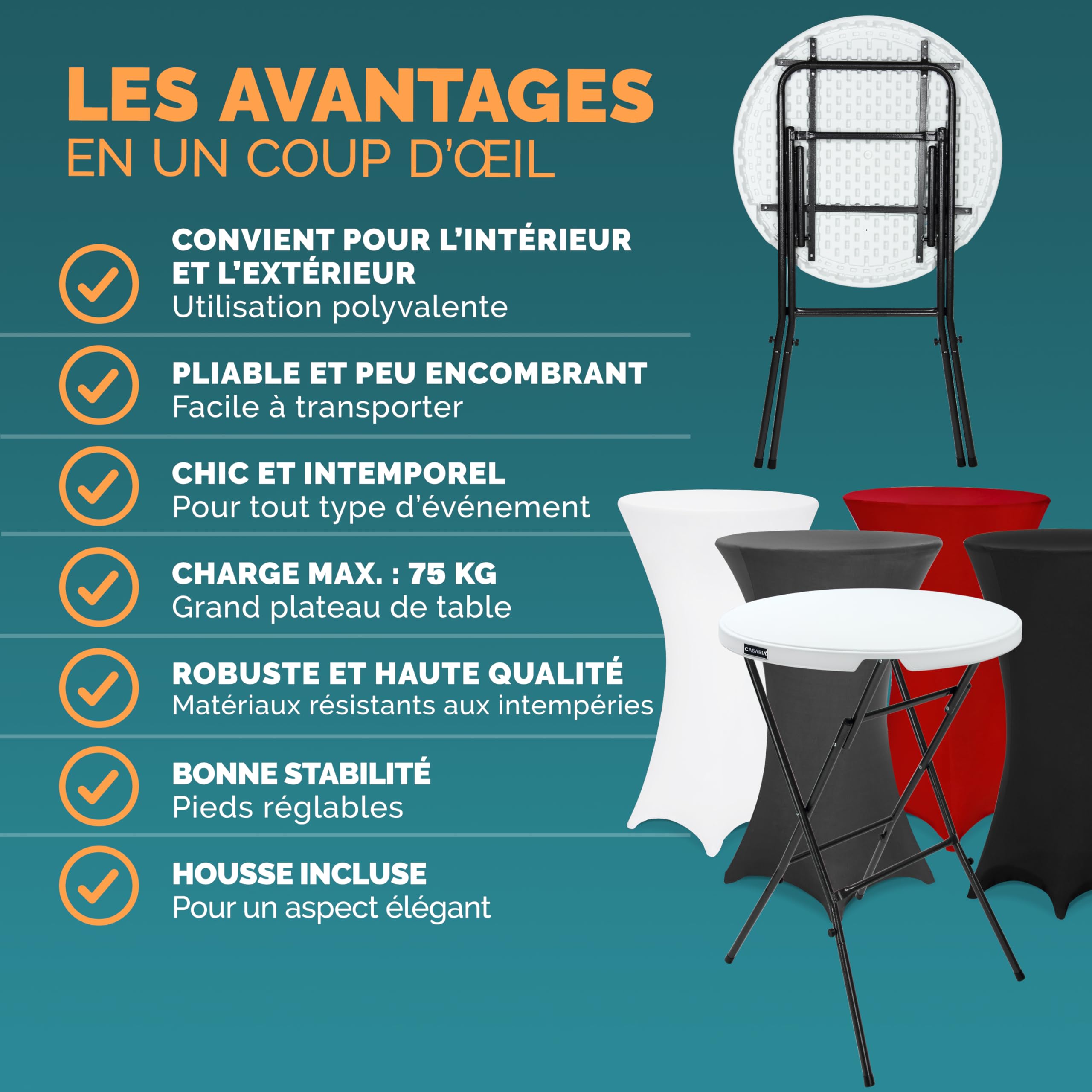 Casaria® Table Haute Pliable avec Housse Anthracite réutilisable Infroissable Mange Debout 110 cm Bar bistrot Jardin Cocktail