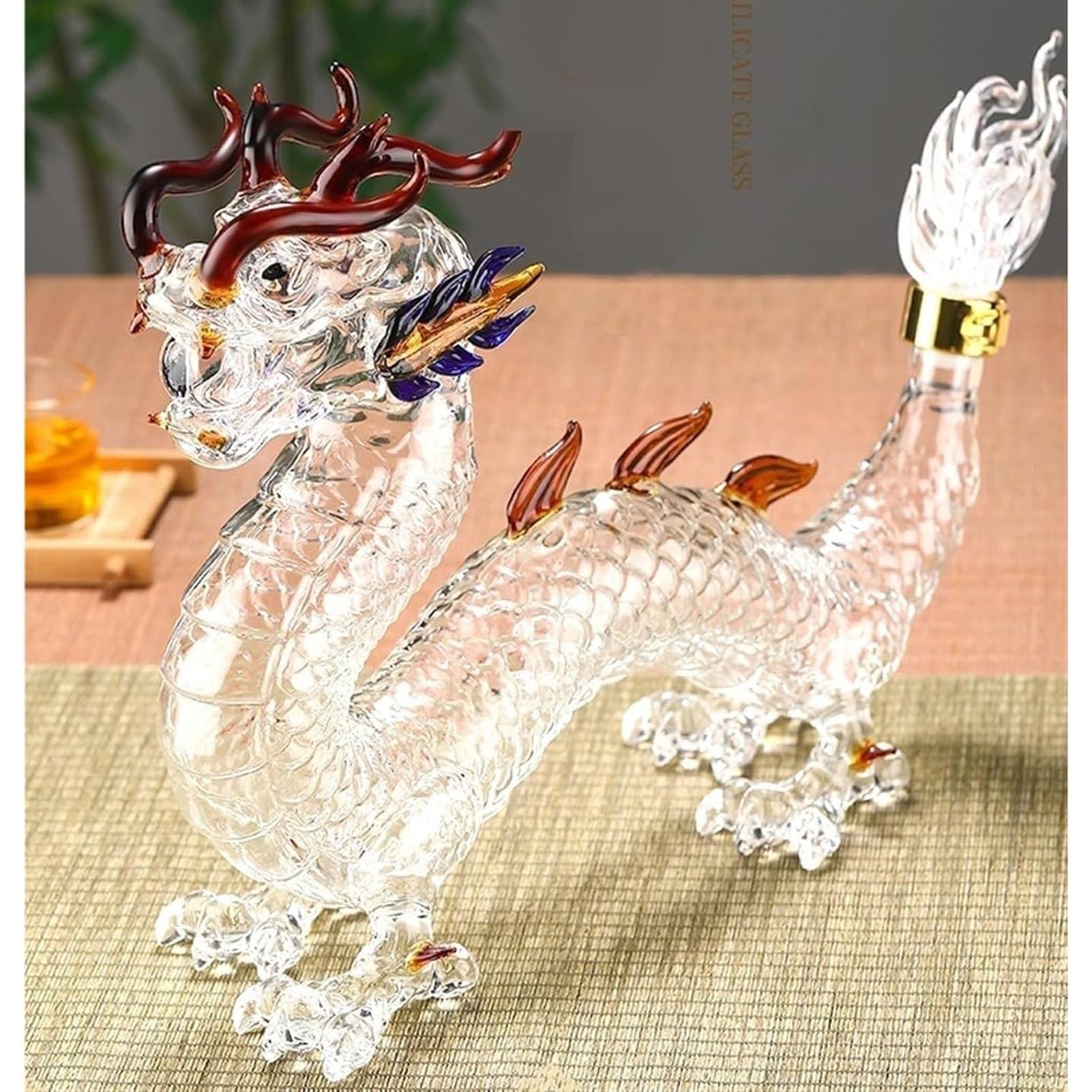 1000ML Decantador Whisky Arte Escultura - Botella De Whisky O Vino De Cristal Sin Plomo Con Dragón Oriental 3D, Decantador De Whisky O Vino Personalizado Con Forma De Animal.