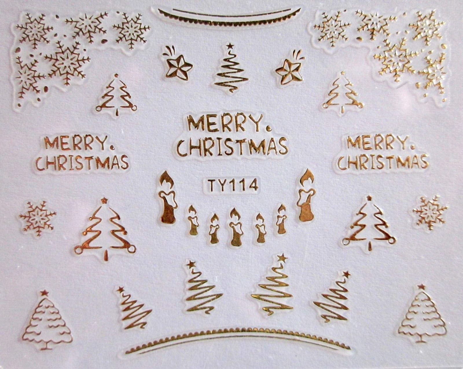 Kcg Trading Ty114 Gold Merry Christmas Trees Snowflakes Candle Nail Art 3D Stickers - Christmas Gold & Silver (Ty114 Gold Merry Christmas Trees Snowflakes Candle)