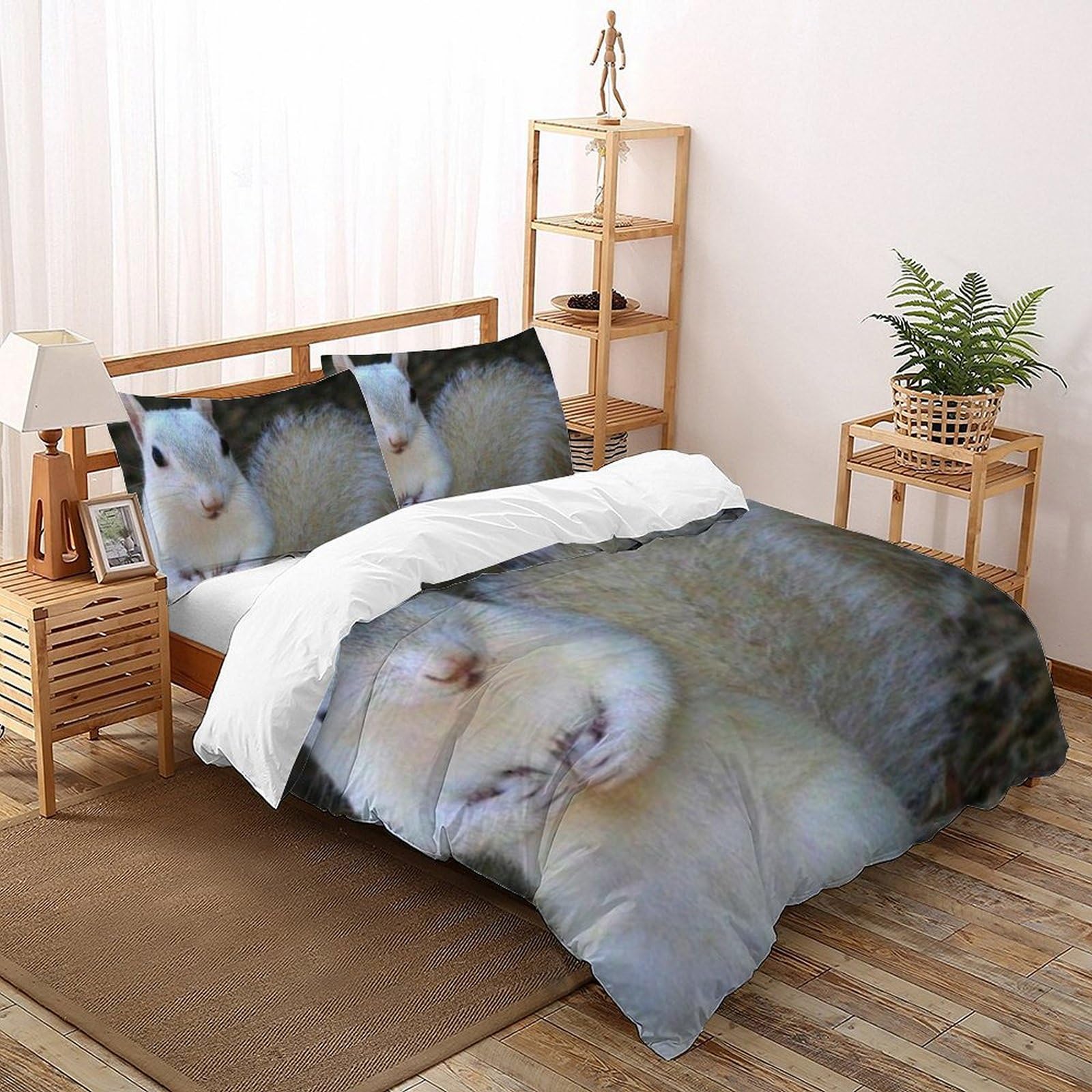 Housse de couette écureuil microfibre lit double avec taie d'oreiller animaux imprimé 3D