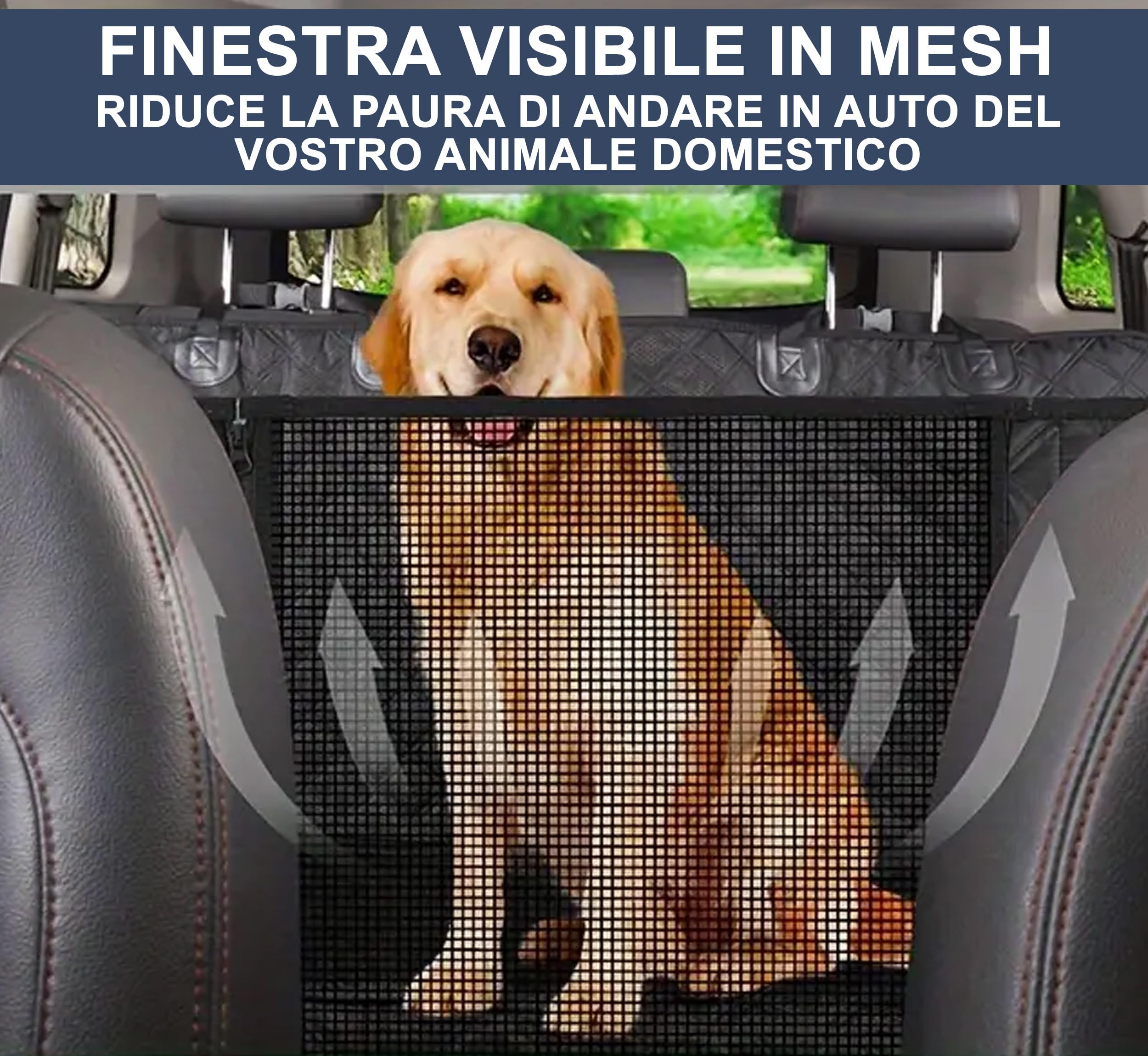 Auto Accessori Lupex Coprisedile Auto per Cani, Telo sedili Posteriore per Animali Domestici, tessuto Oxford Antiscivolo Antigraffiato con Alette Laterali, Impermeabile con Finestre a Maglie
