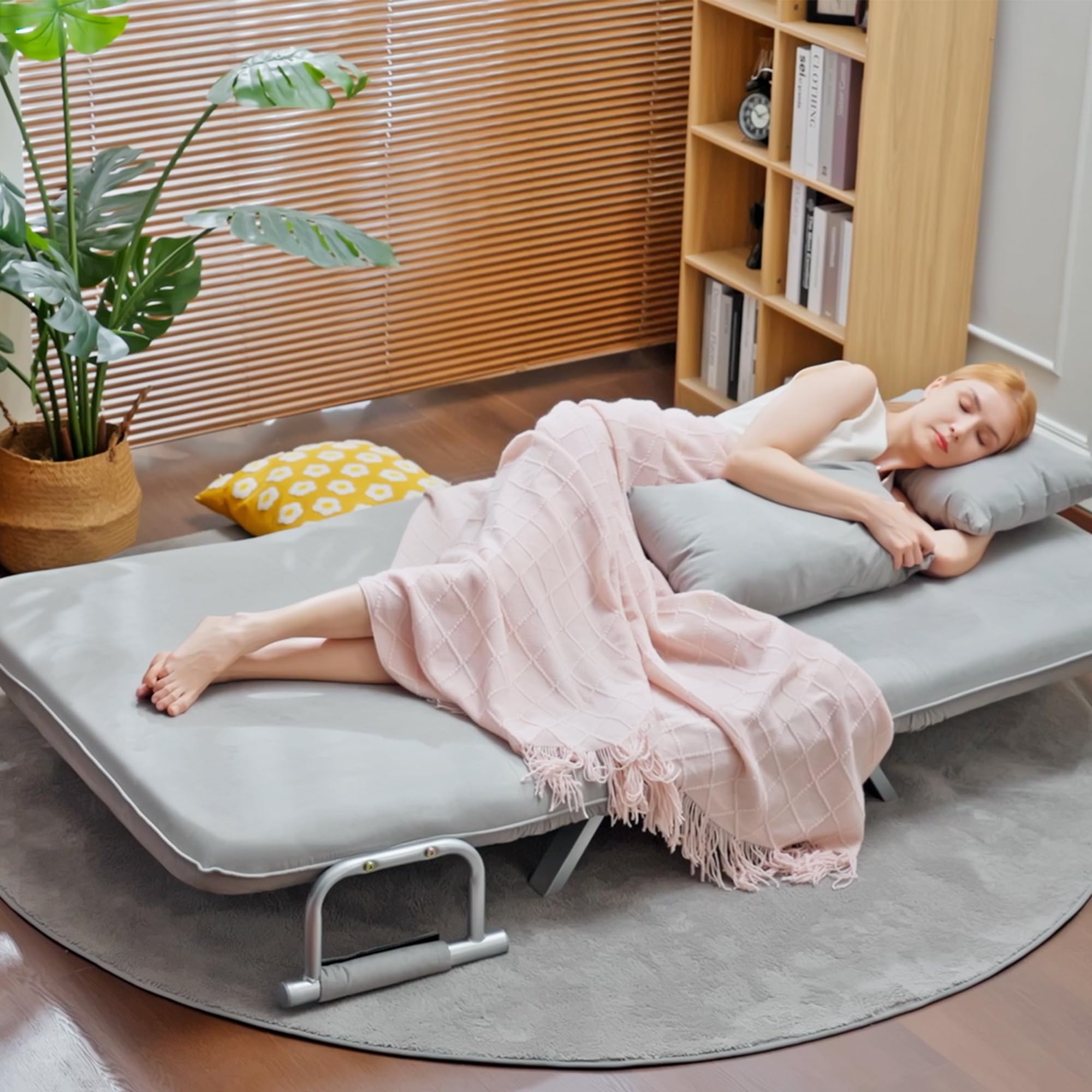 HOMCOM 3 in 1 Schlafsofa Schlafcouch 2 Sitzer 185x105cm Hellgrau | 2 Sitzer Sofa mit Schlaffunktion, Samtoptik, Chaiselounge, 5-stufig Verstellbare Rückenlehne, Wohnzimmer, Schlafzimmer