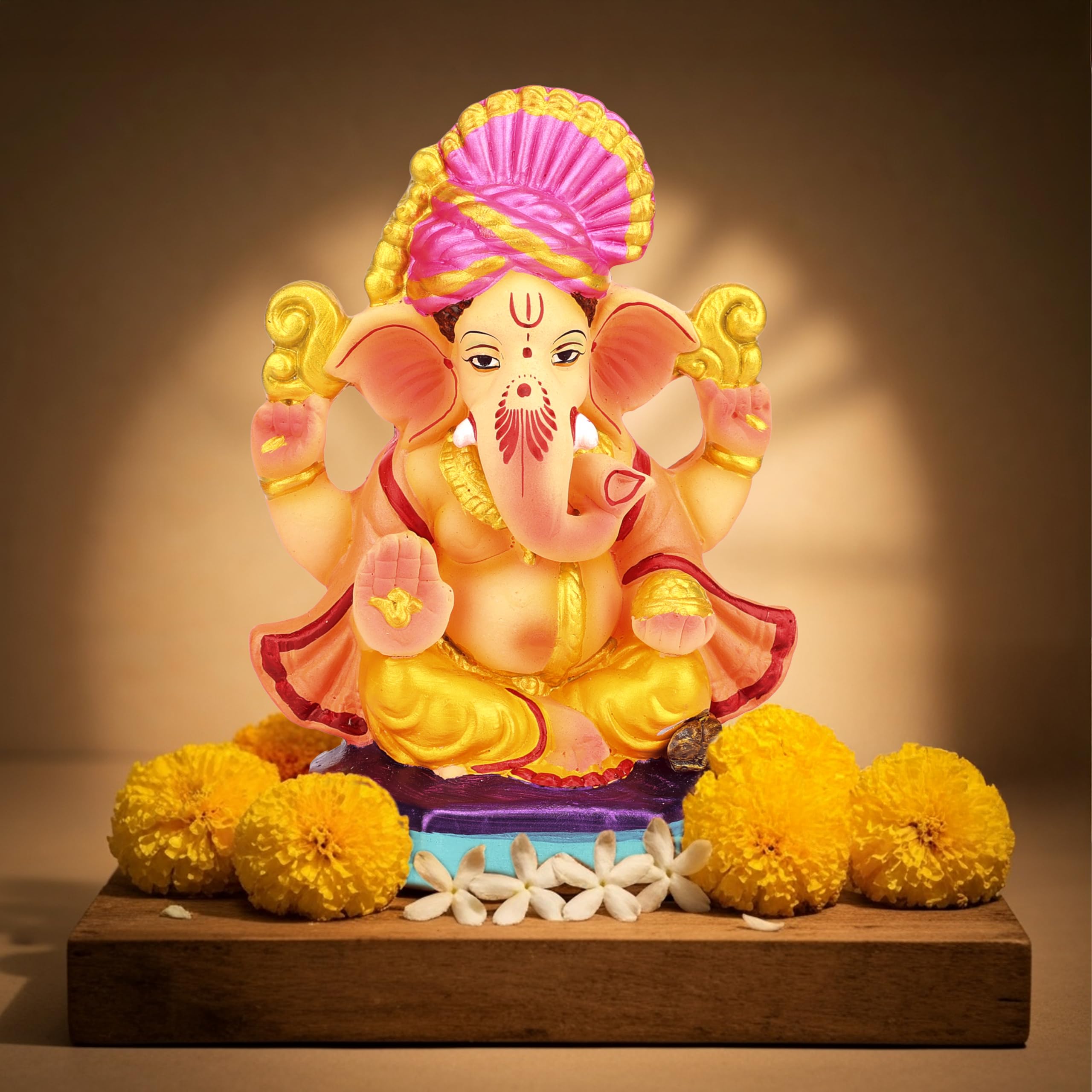 Cycle Pure Navin Clay Ganesha Idol for Ganesh Chaturthi, Pagadi, 6 Inch, Colored, Eco Friendly and Free Pack of 2 Agarbatti