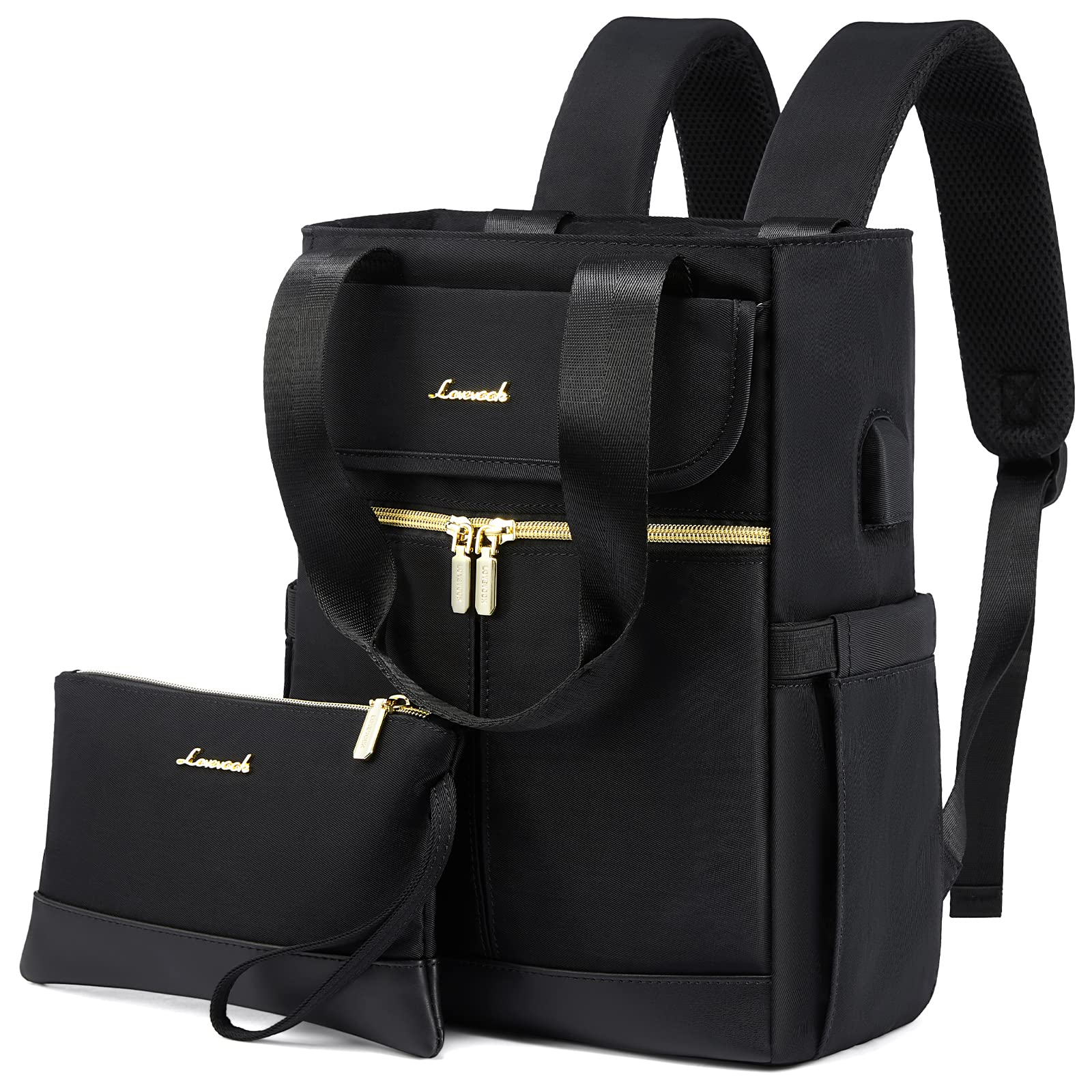 LOVEVOOK Rucksack Damen Klein, Kleiner Cityrucksack Handtasche 2 in 1 Rucksacktasche mit USB Ladeanschluss, Mini Tasche Daypack Backpack Women Elegant für Freizeit Reisen Arbeit, Schwarz