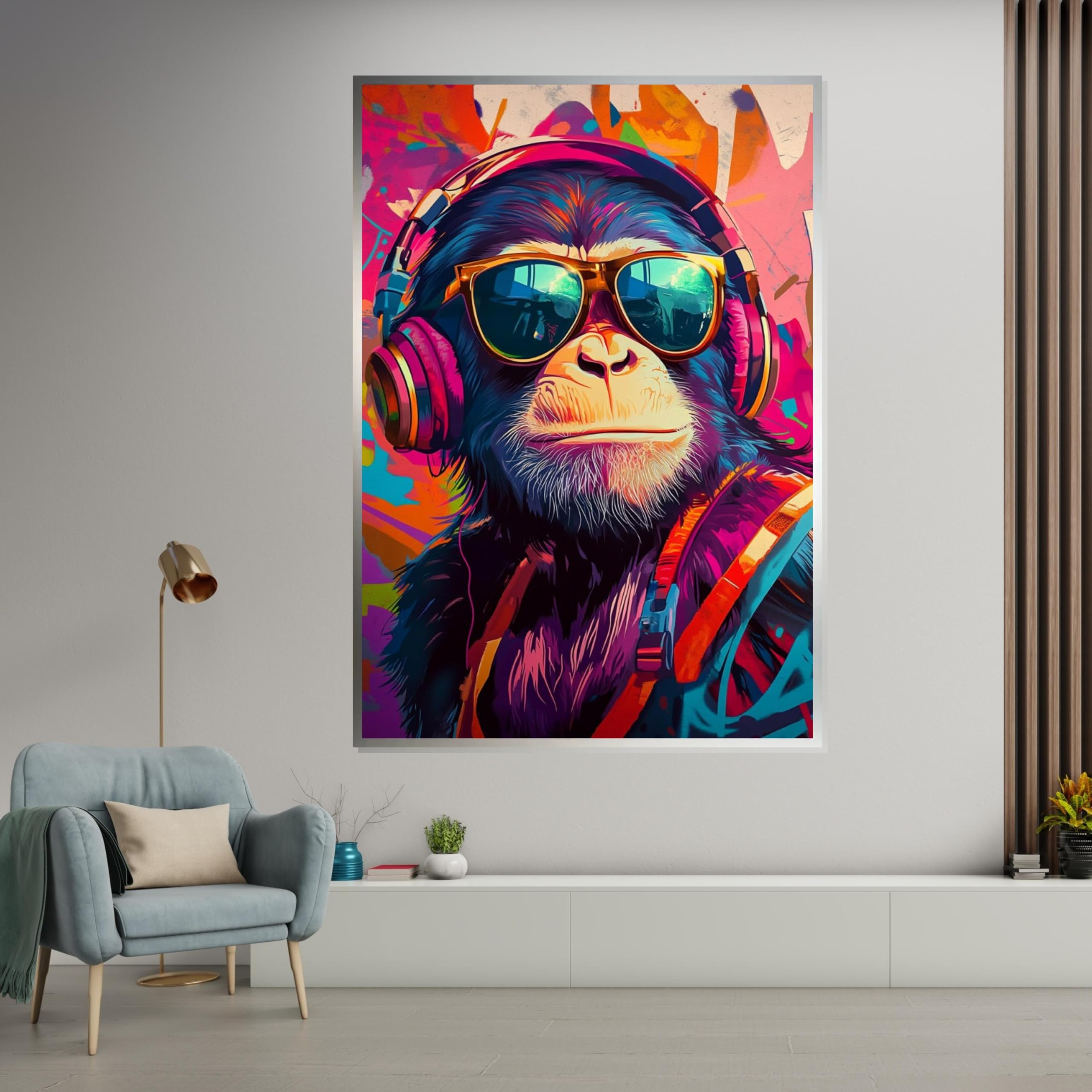 Tableau singe funky 70x110 cm en toile imprimée de style abstrait - 8