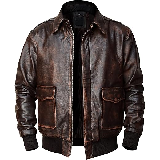 Jaqueta masculina G-1 de couro Air Force A2 Flight Jacket - WW2 Casaco envelhecido de oficial do exército dos EUA