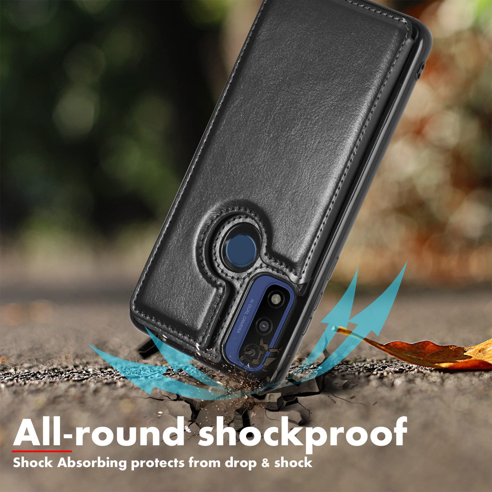Custodia a portafoglio per Moto G Pure, da donna in pelle PU goffrata con supporto per carte di credito, cinturino da polso per Motorola Moto G Pure ( 2021) (nero