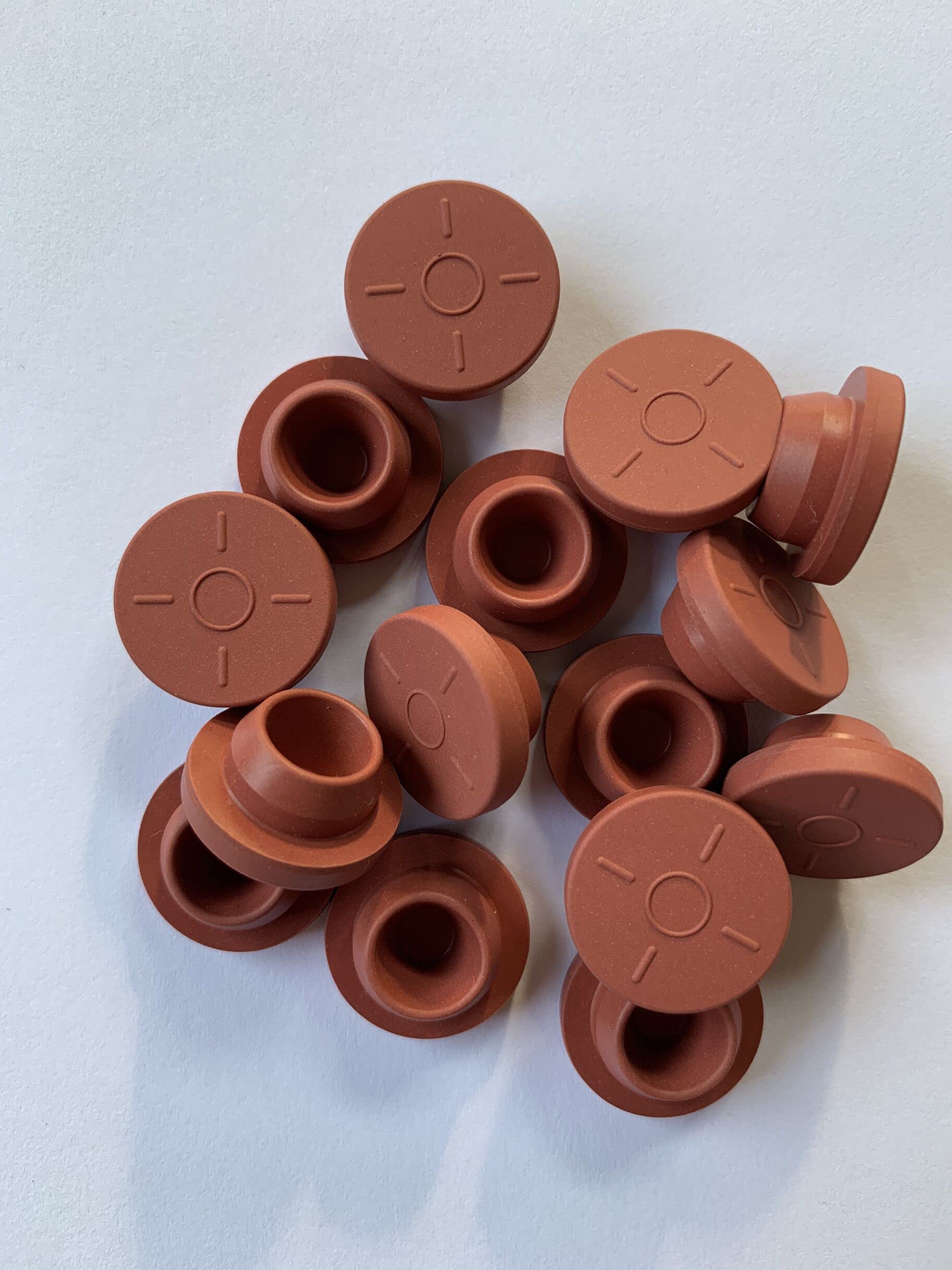 ND 100pcs Butyl Rubber Stopper Plug?Self Healing Injection Ports Solid Seal and 100pcs Aluminum FILP Off Cap for Glass Bottle Vials (20mm, red, 100)