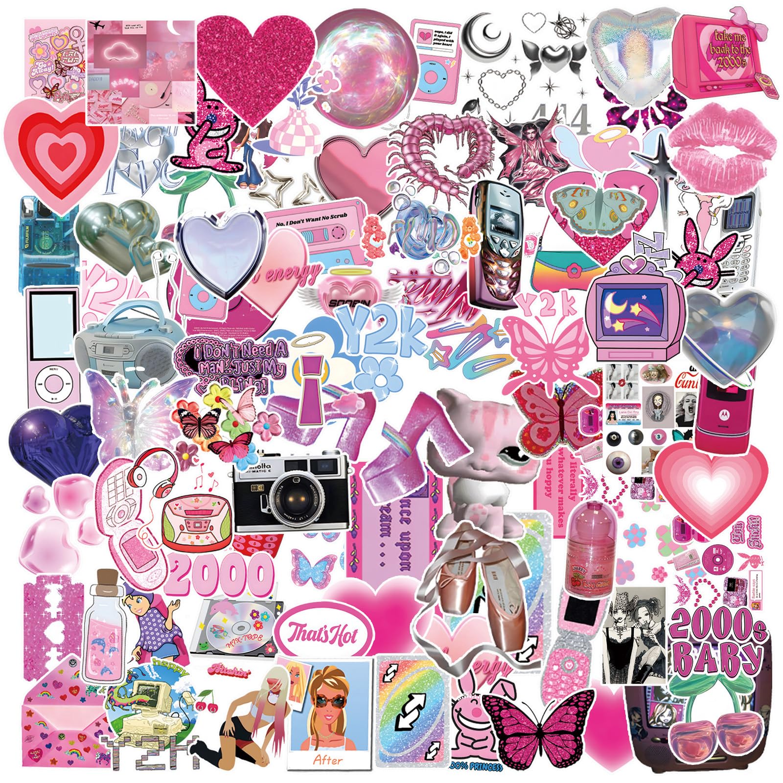 120 Pcs Y2k Cute Cool 2000s Cartoon Waterproof Vinyl Stickers for Adults for Water Bottles Laptop Suitcase for Birthday Party Supplies Halloween