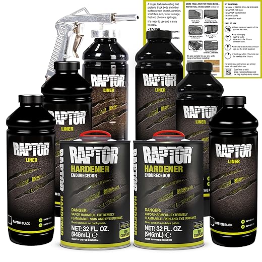 U-POL Raptor Black Urethane Spray-On Truck Bed Liner Kit W/Free Spray Gun, 6 Liters